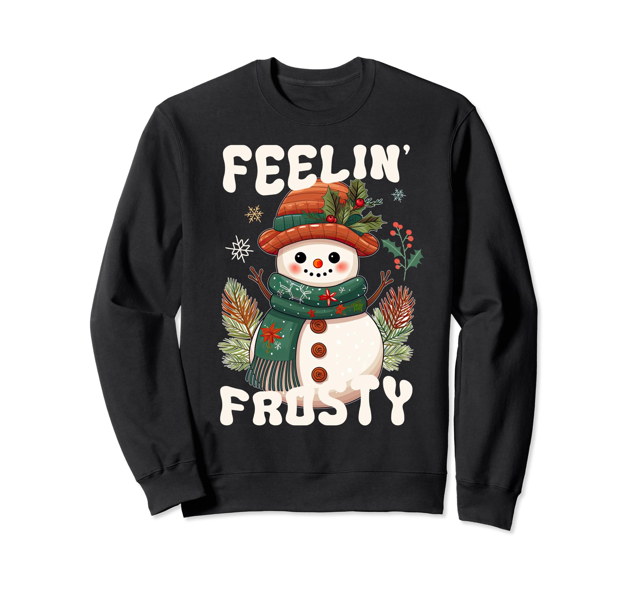 Feelin Frosty Boho Snowman Groovy Sweatshirt - Graphic Print for Adults - T-Shirt, Sweatshirt, Hoodie