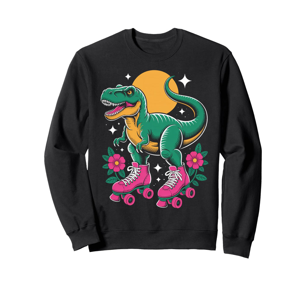 Dinosaur Roller Skate Roller Skating Sweatshirt - Unique Graphic Unisex - T-Shirt, Sweatshirt, Hoodie