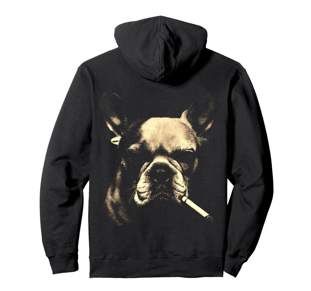 French Bulldog Smoking Cigarette Grunge Hoodie - Minimalist Print Unisex - T-Shirt, Sweatshirt, Hoodie