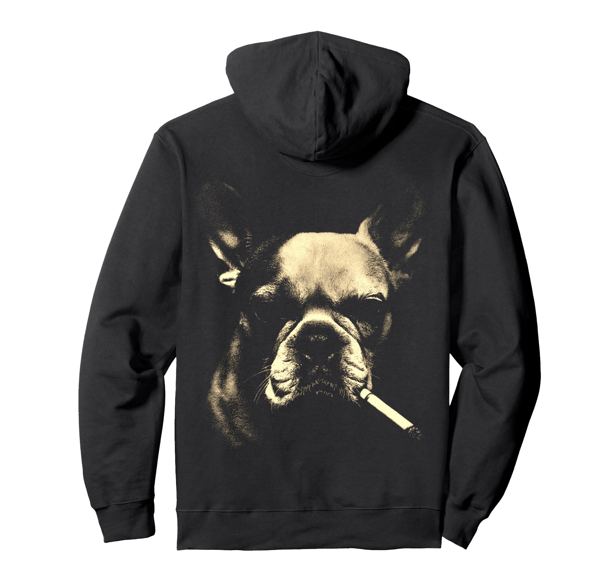 French Bulldog Smoking Cigarette Grunge Hoodie - Minimalist Print Unisex - T-Shirt, Sweatshirt, Hoodie