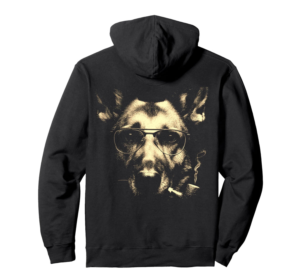 German Shepherd Glasses Smoking Pipe Hoodie - Unique Graphic Men Women - T-Shirt, Sweatshirt, Hoodie