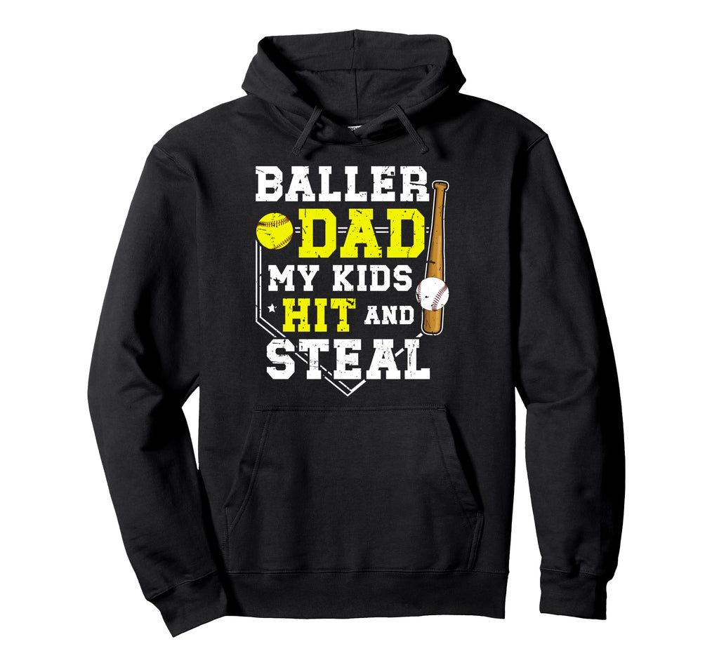 Baller Dad Funny Baseball Softball Hoodie - Casual Everyday Wear Men Women - T-Shirt, Sweatshirt, Hoodie
