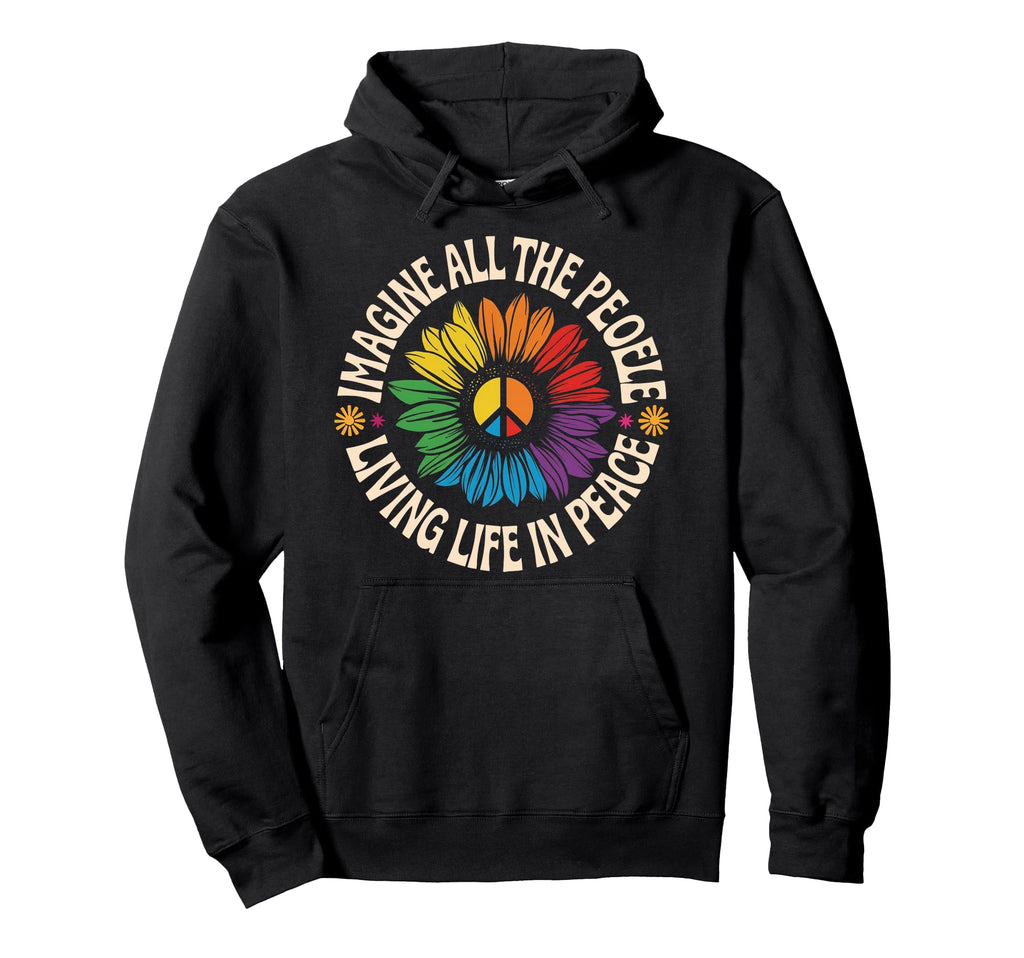Peace Flower Imagine All People Boho Hoodie - Minimalist Print Men Women - T-Shirt, Sweatshirt, Hoodie