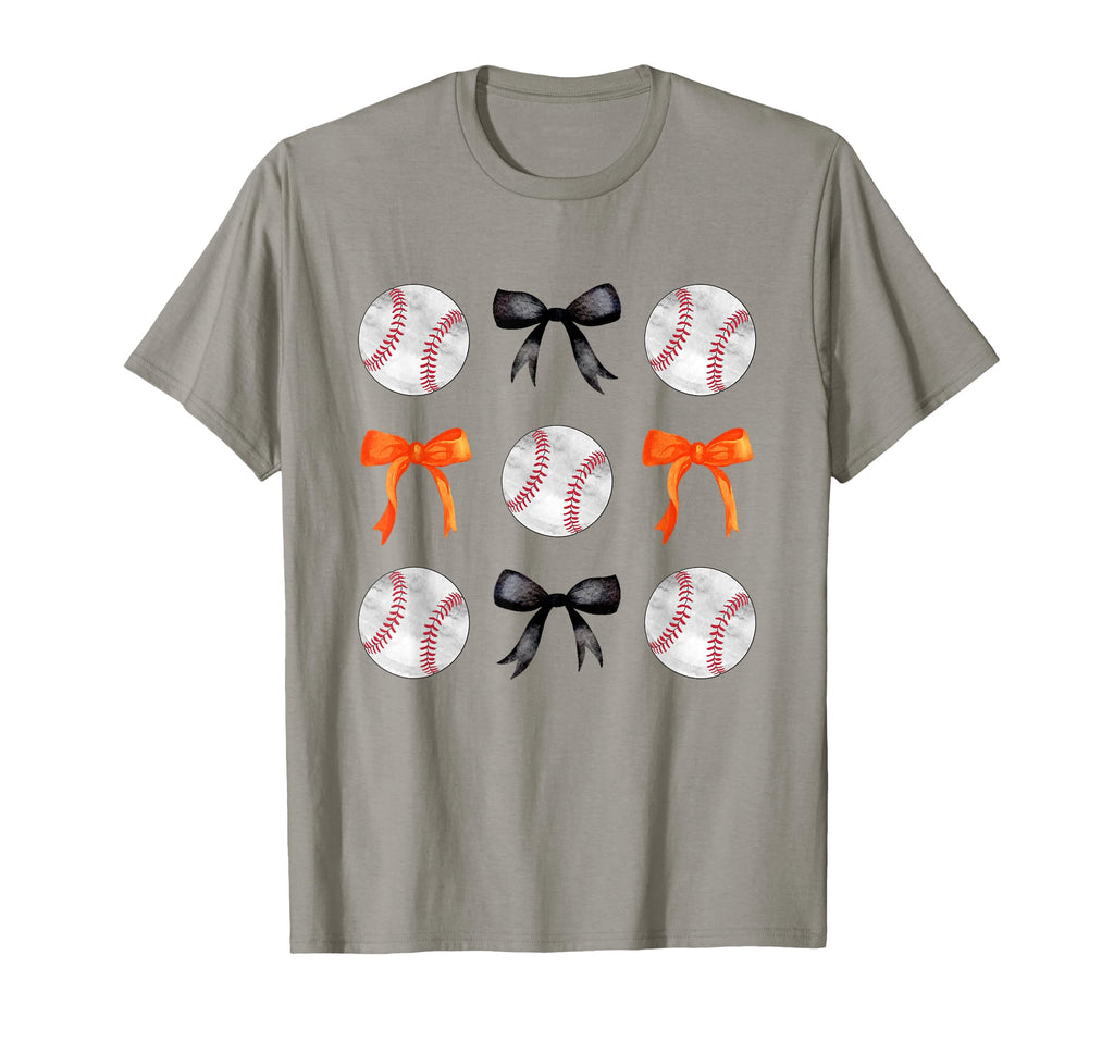 Orange Black Baseballs Bows Ball Mom T-Shirt - Minimalist Print Unisex - T-Shirt, Sweatshirt, Hoodie
