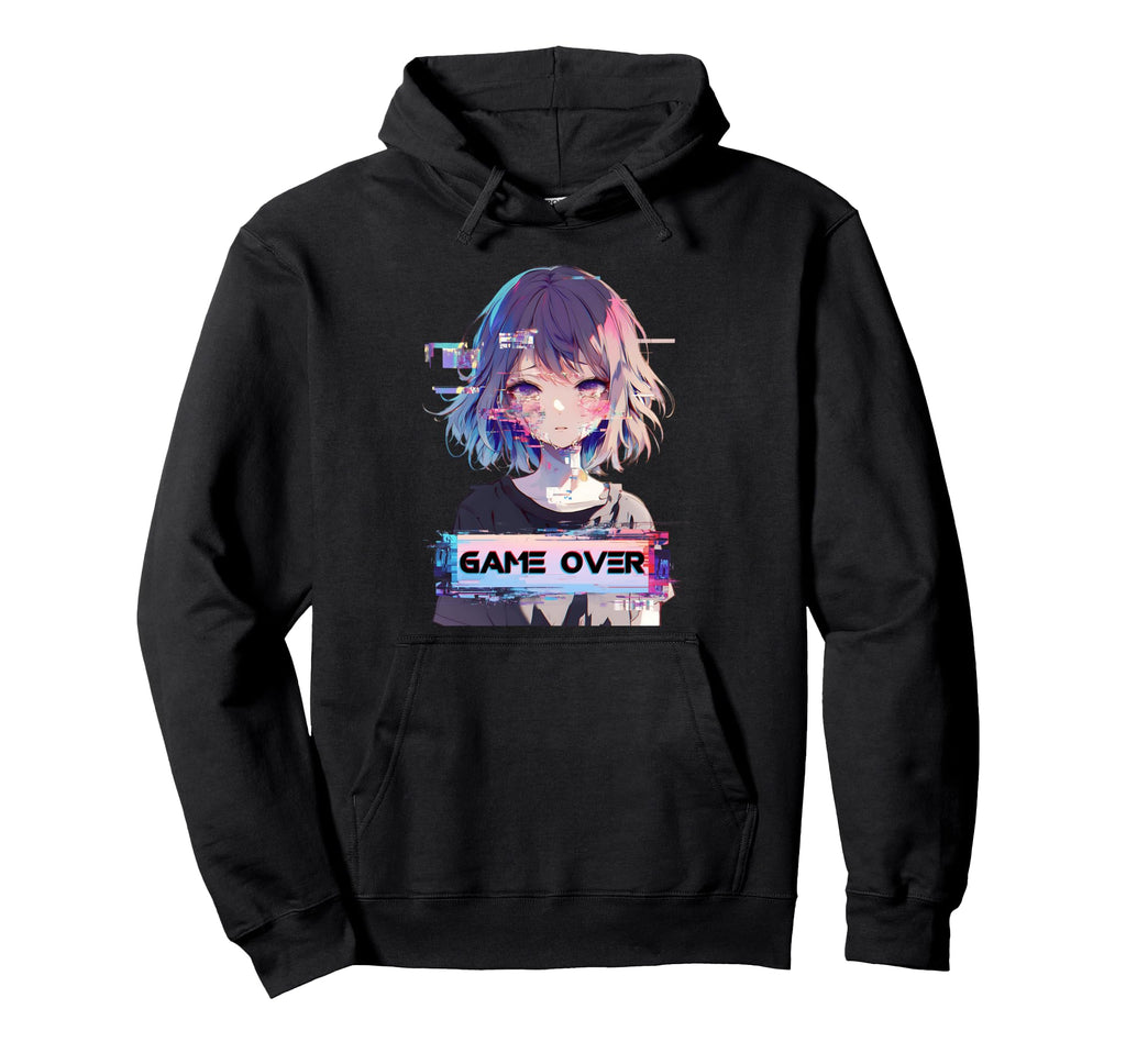 Game Over Sad Anime Vaporwave Glitch Hoodie - Fun Novelty Design Unisex - T-Shirt, Sweatshirt, Hoodie
