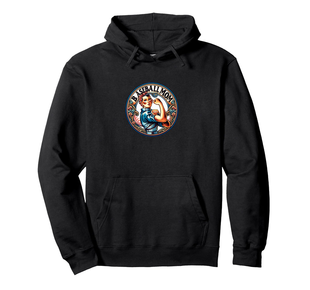 Baseball Mom Rosie Riveter Illustration Hoodie - Aesthetic Graphic Unisex - T-Shirt, Sweatshirt, Hoodie