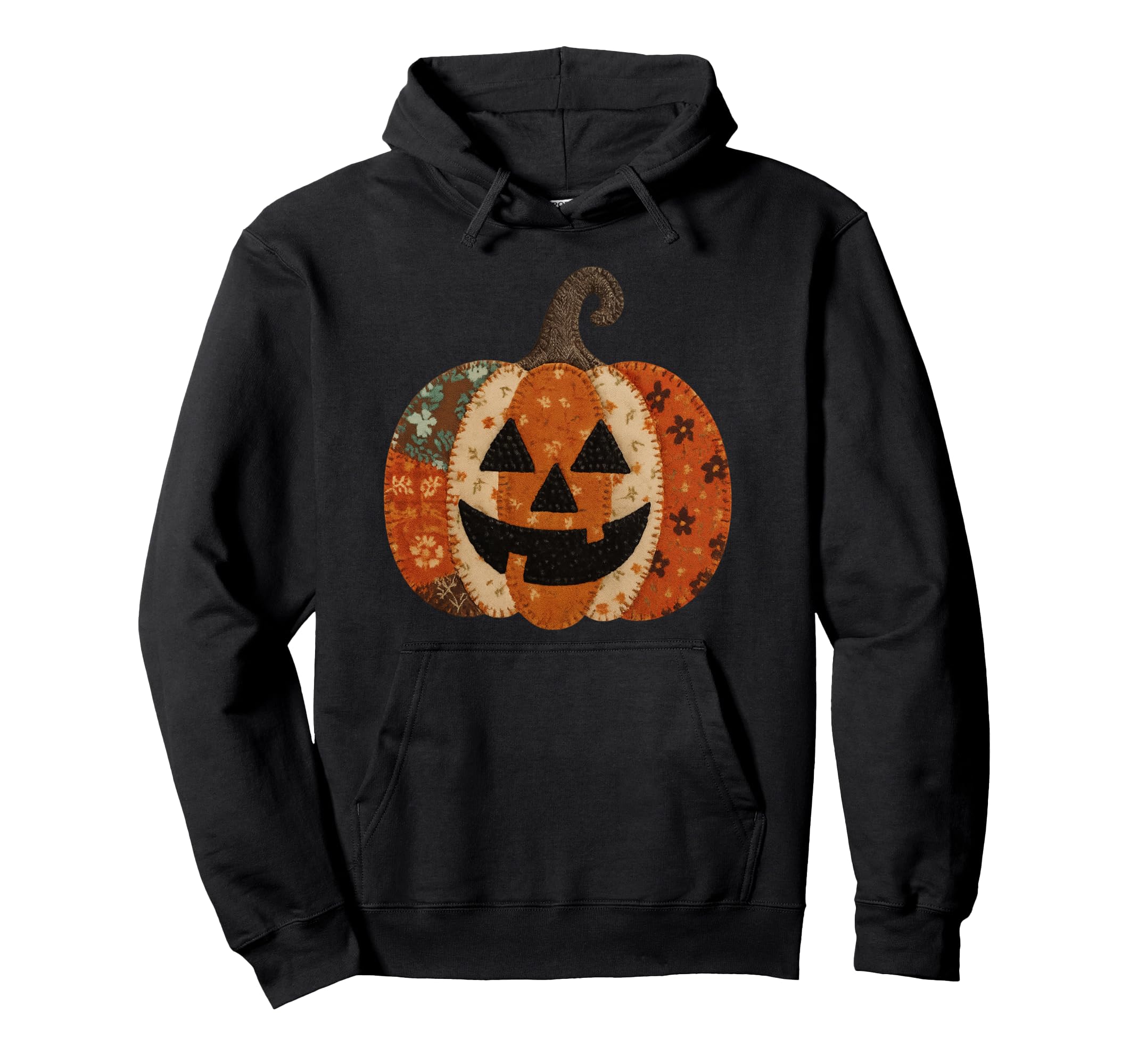 Patchwork Pumpkin Quilted Halloween Fall Hoodie - Unique Graphic for Adults - T-Shirt, Sweatshirt, Hoodie