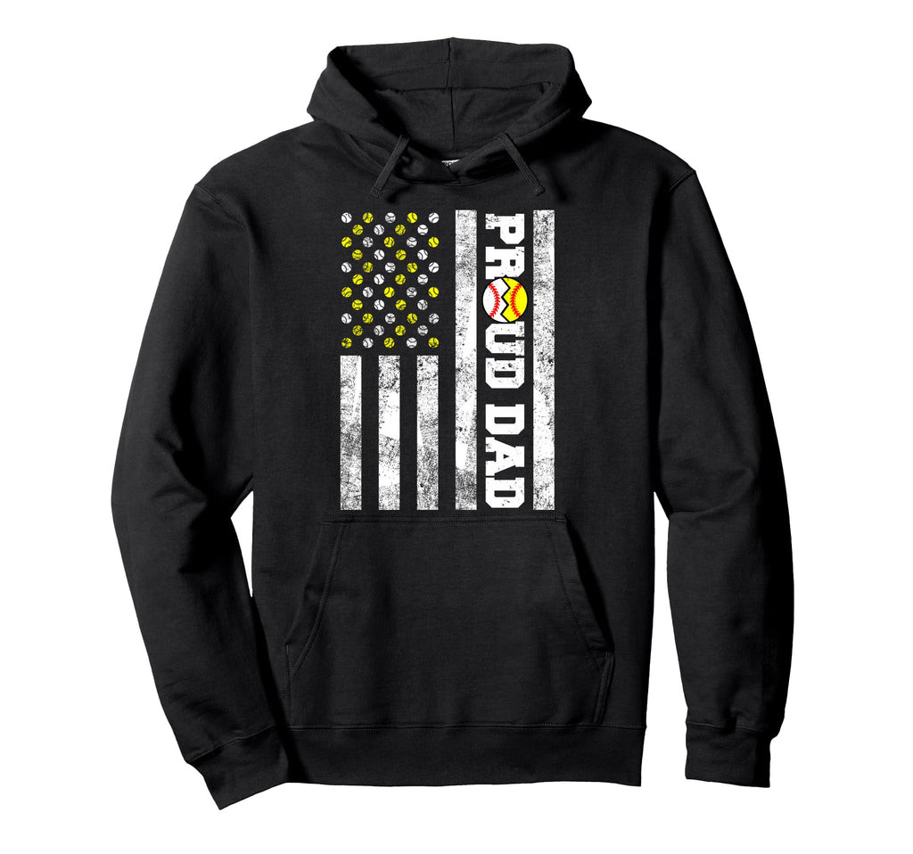 Proud Dad American Flag Funny Baseball Hoodie - Unique Graphic Unisex - T-Shirt, Sweatshirt, Hoodie