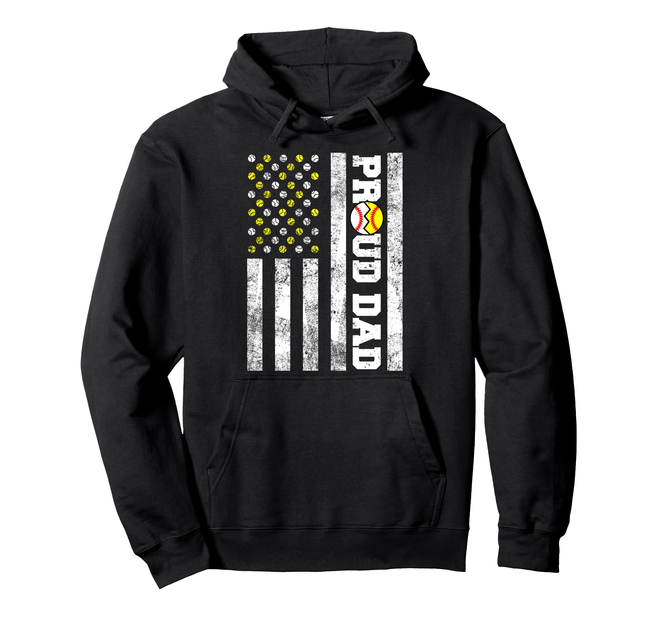 Proud Dad American Flag Funny Baseball Hoodie - Unique Graphic Unisex - T-Shirt, Sweatshirt, Hoodie