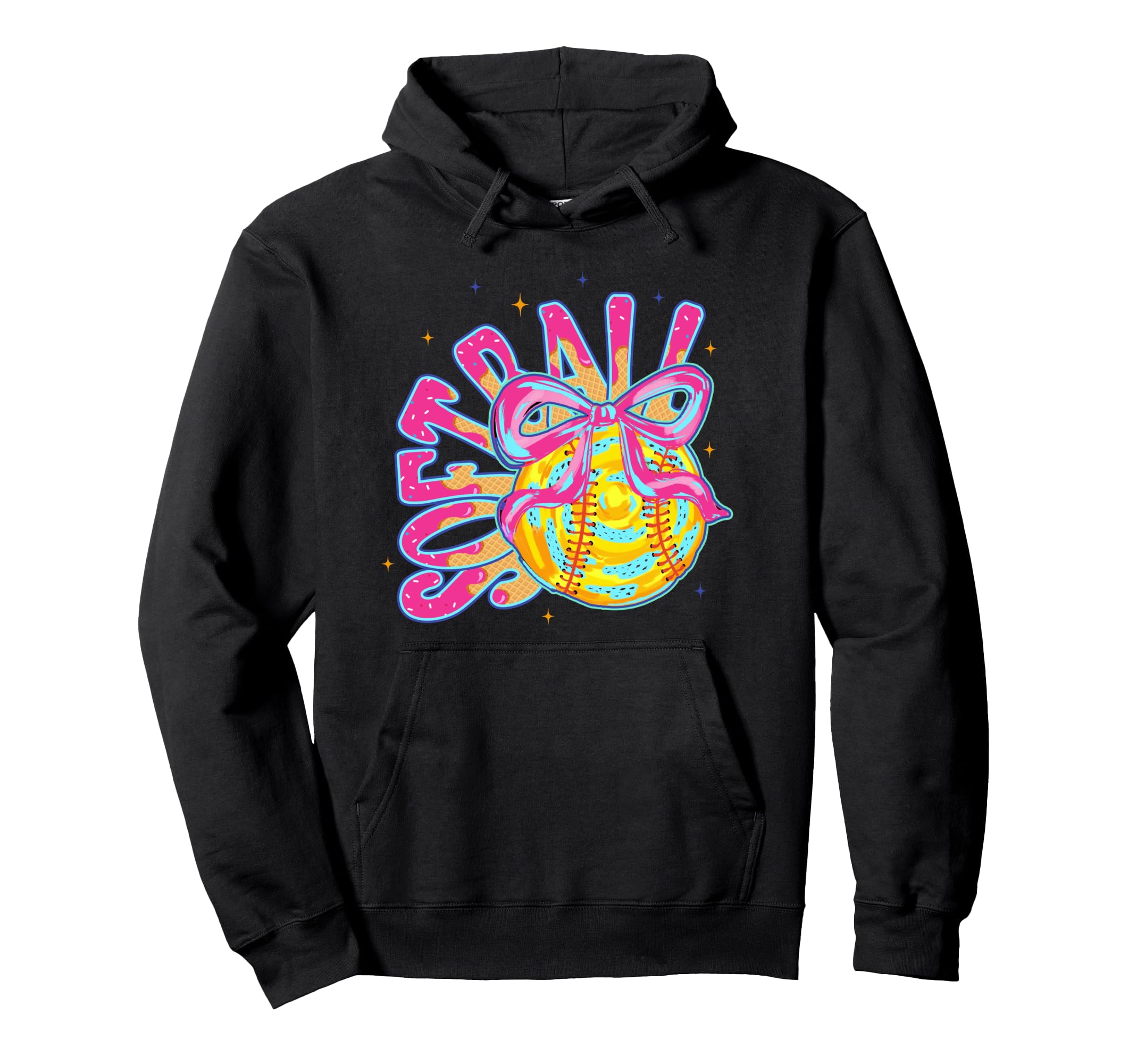 Softball Coquette Bow Ice Cream Drip Hoodie - Minimalist Print Unisex - T-Shirt, Sweatshirt, Hoodie