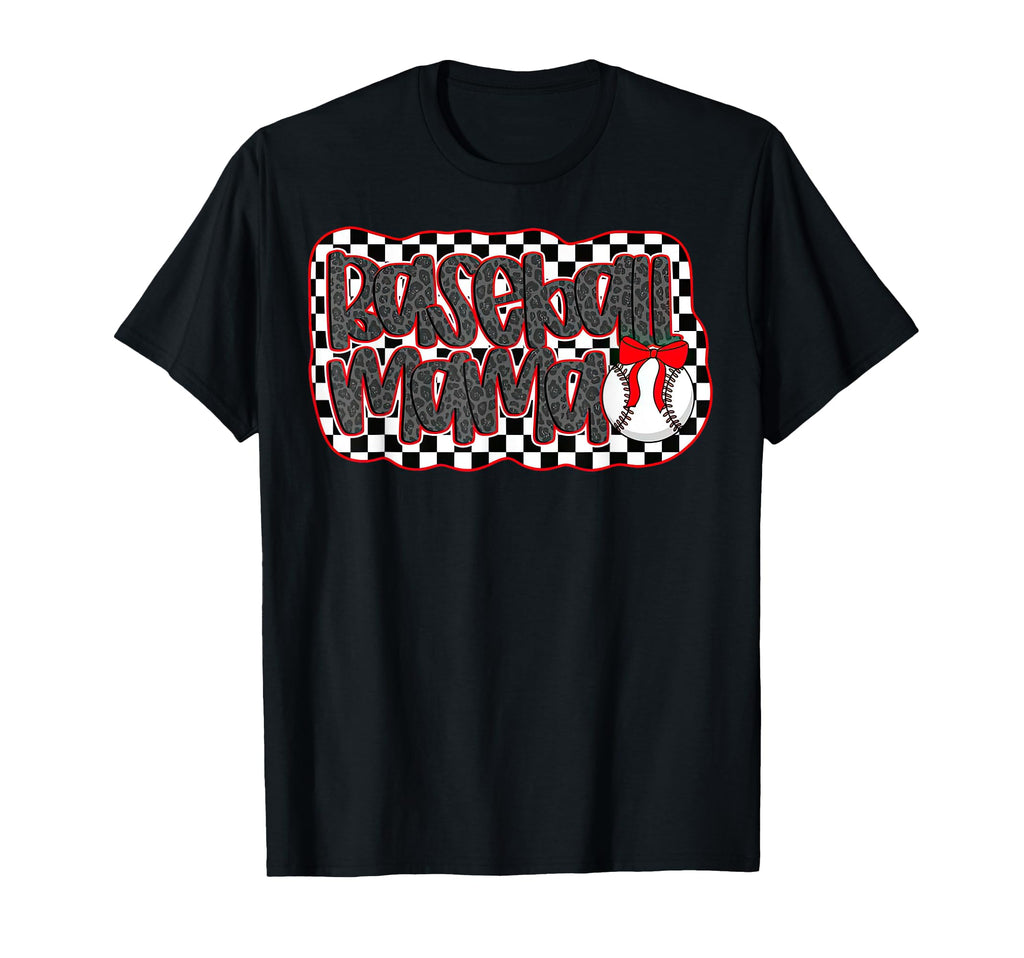 Checkered Baseball Mama Coquette T-Shirt - Minimalist Print for Adults - T-Shirt, Sweatshirt, Hoodie