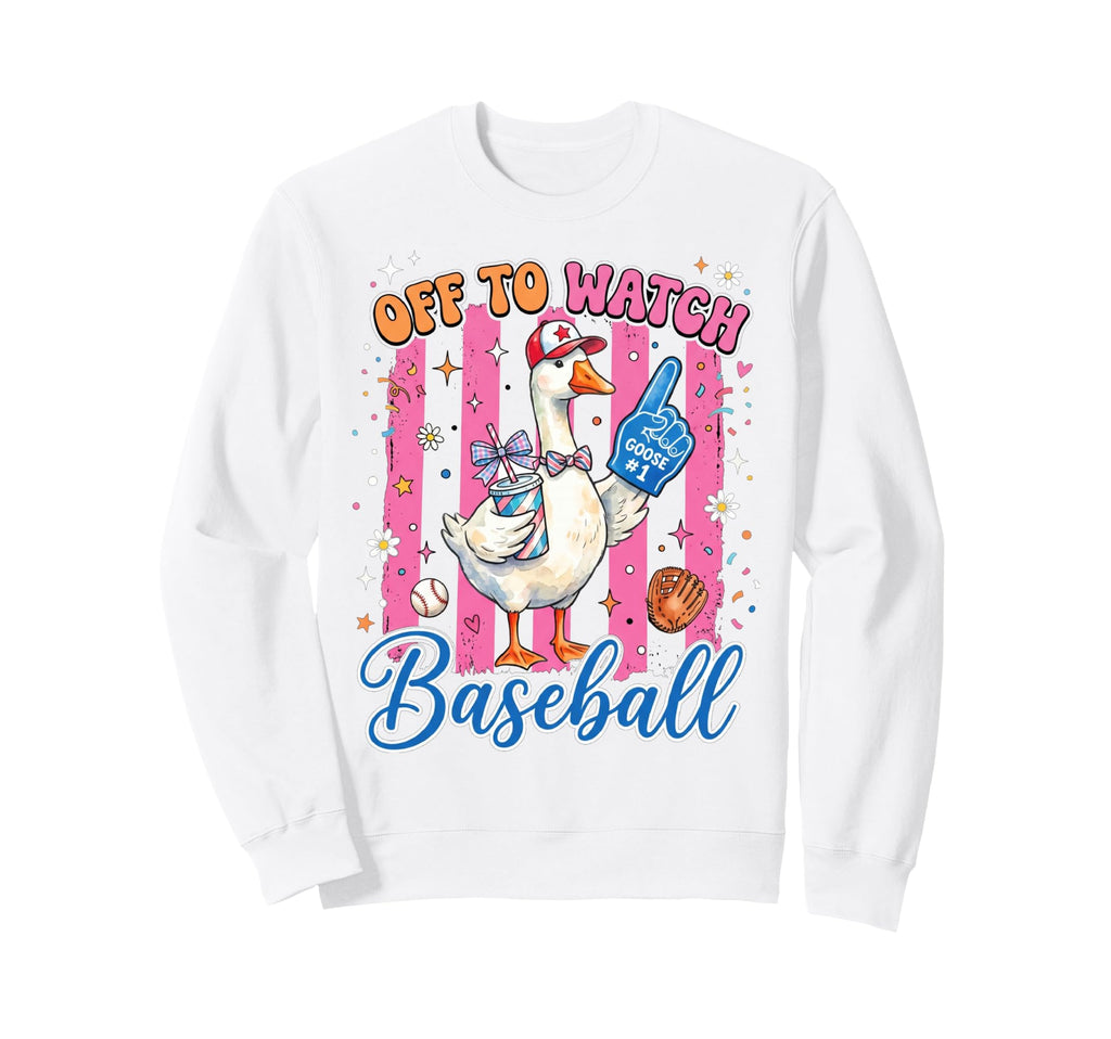 Off To Watch Basebal Silly Goose Sweatshirt - Minimalist Print Unisex - T-Shirt, Sweatshirt, Hoodie