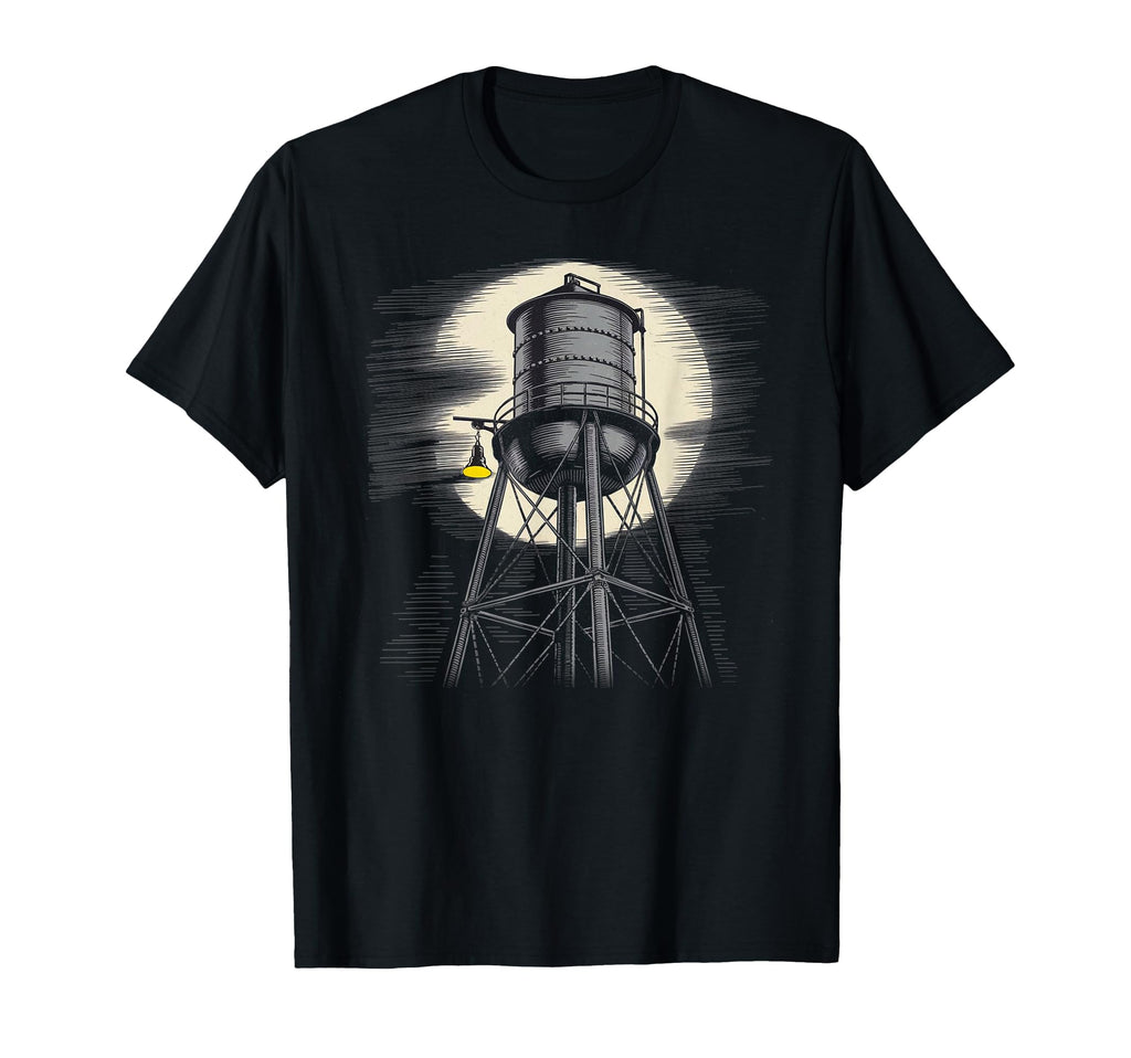 Old Water Tower Under Full Moon T-Shirt - Trendy Graphic for Adults - T-Shirt, Sweatshirt, Hoodie