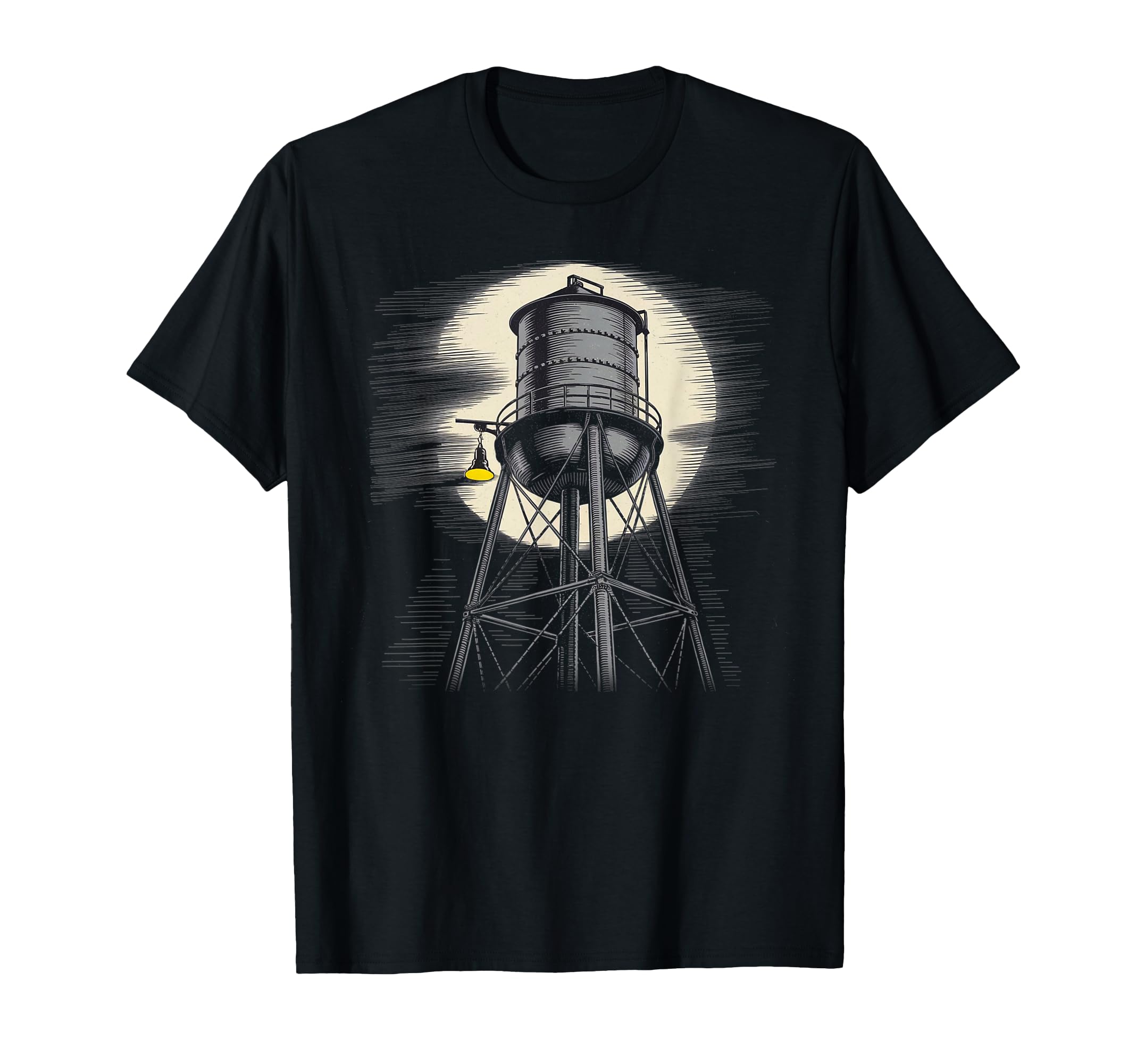 Old Water Tower Under Full Moon T-Shirt - Trendy Graphic for Adults - T-Shirt, Sweatshirt, Hoodie