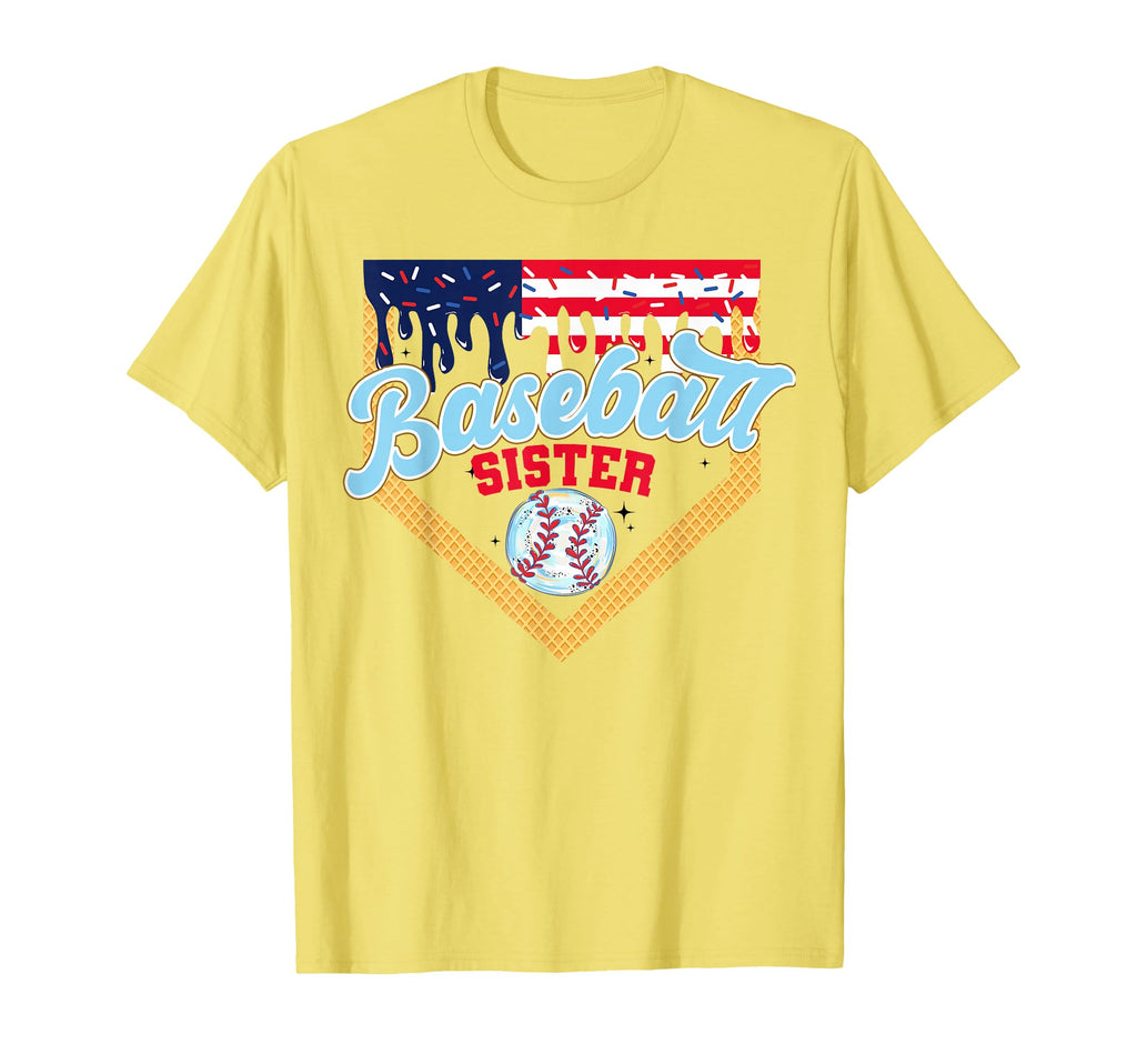 Baseball Ice Cream Drip Sister American T-Shirt - Graphic Print Unisex - T-Shirt, Sweatshirt, Hoodie