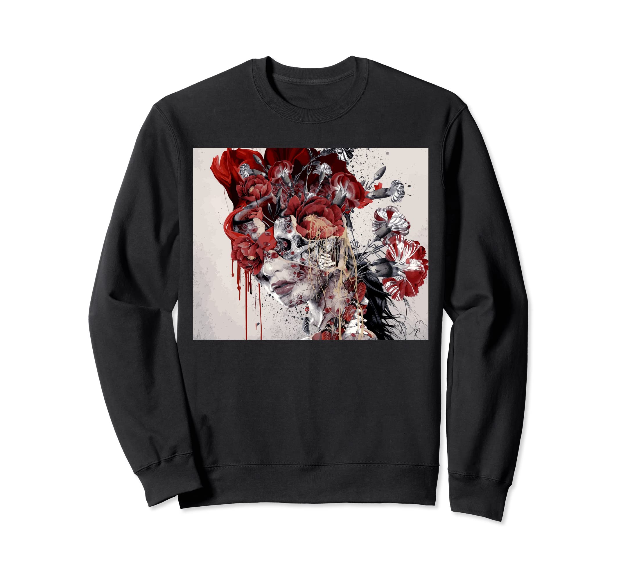 Dark Art Grunge Female Skull Flowers Sweatshirt - Unique Graphic Men Women - T-Shirt, Sweatshirt, Hoodie