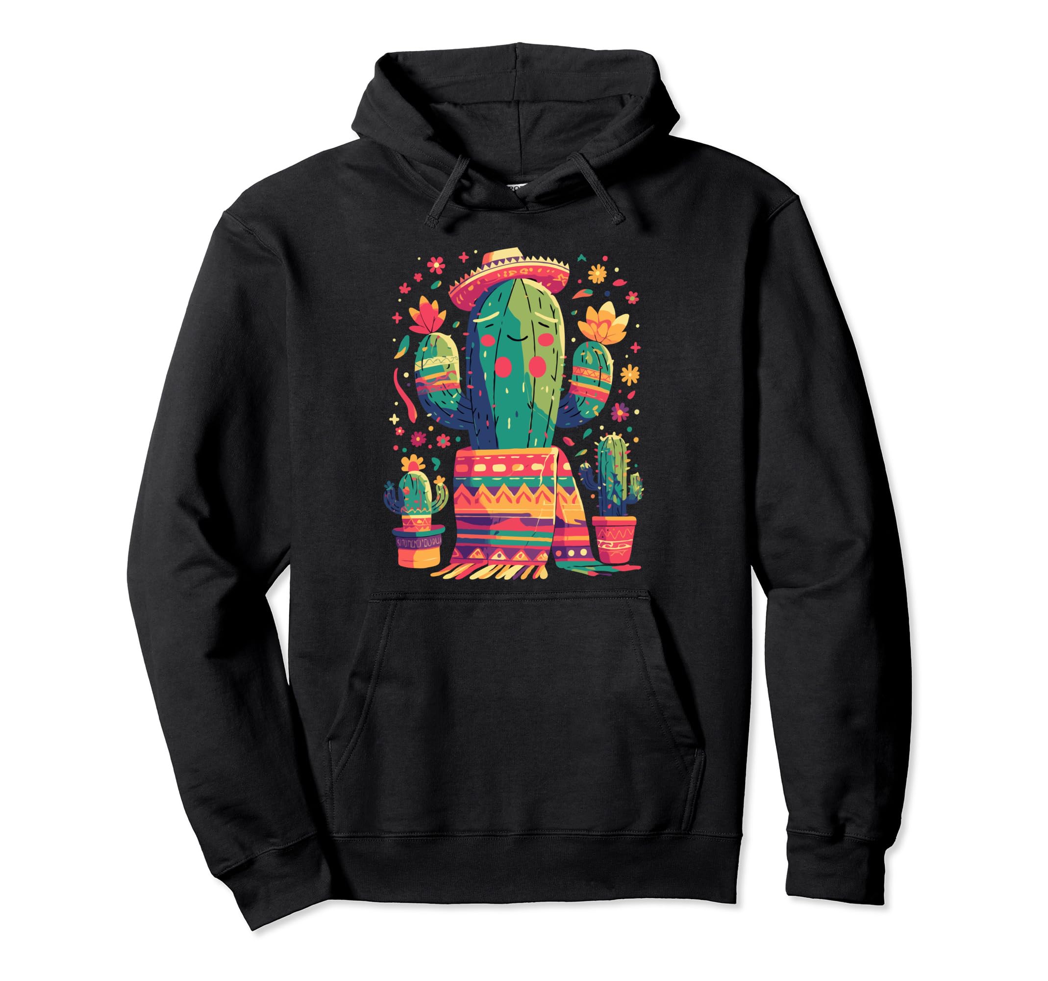 Happy Cactus Serape Succulent Plant Cacti Hoodie - Graphic Print Men Women - T-Shirt, Sweatshirt, Hoodie