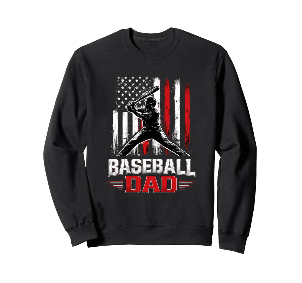 Baseball Dad American Flag Sweatshirt - Novelty Apparel for Adults - T-Shirt, Sweatshirt, Hoodie