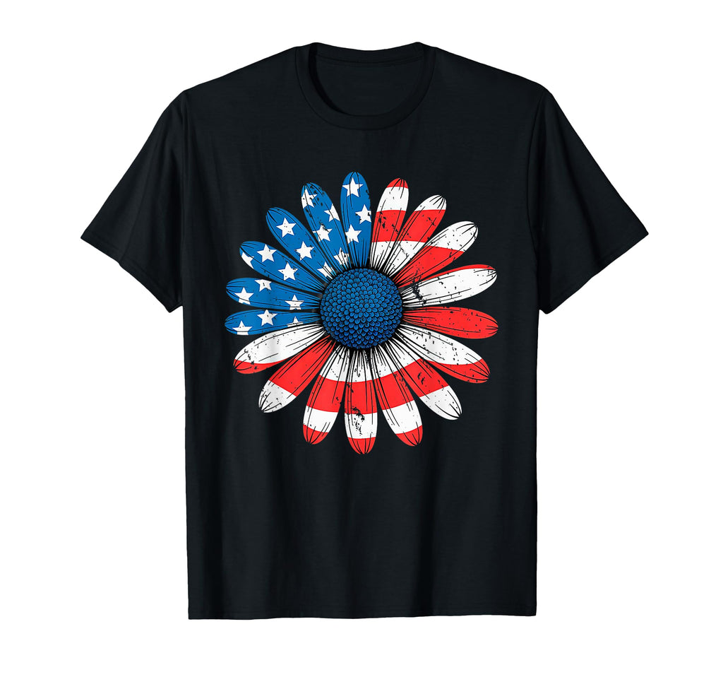 Patriotic Daisy Flower Usa Flag T-Shirt - Casual Everyday Wear for Adults - T-Shirt, Sweatshirt, Hoodie