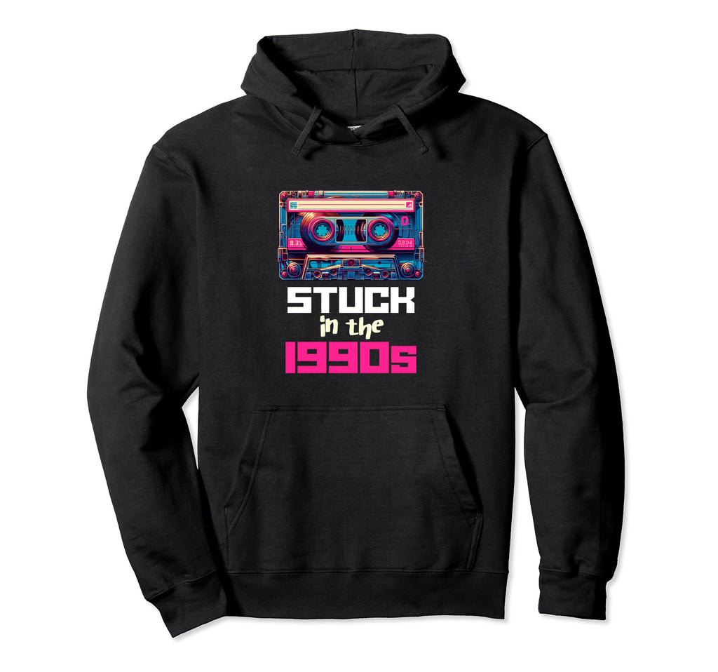 Stuck 90S Synthwave Aesthetic Dj Hoodie - Fun Novelty Design for Adults - T-Shirt, Sweatshirt, Hoodie