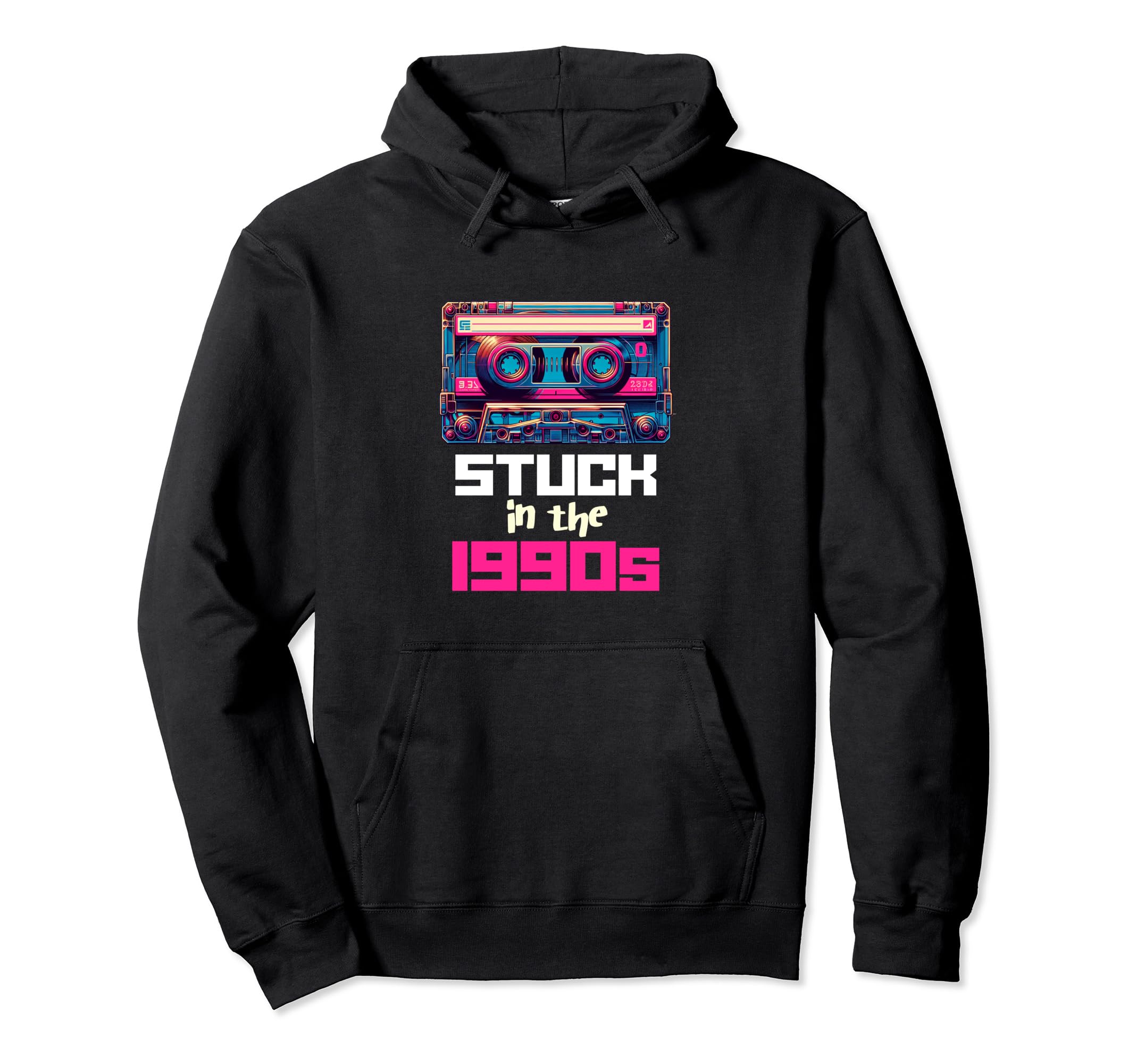 Stuck 90S Synthwave Aesthetic Dj Hoodie - Fun Novelty Design for Adults - T-Shirt, Sweatshirt, Hoodie