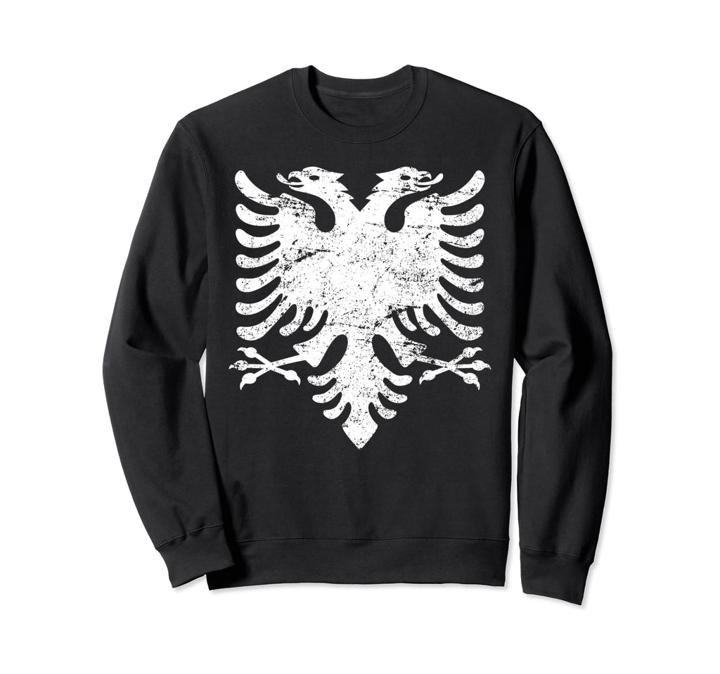 Albanian Eagle Flag Distressed White Sweatshirt - Unique Graphic Unisex - T-Shirt, Sweatshirt, Hoodie