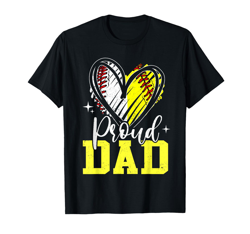 Proud Dad Baseball Softball Heart Dad T-Shirt - Novelty Apparel Men Women - T-Shirt, Sweatshirt, Hoodie