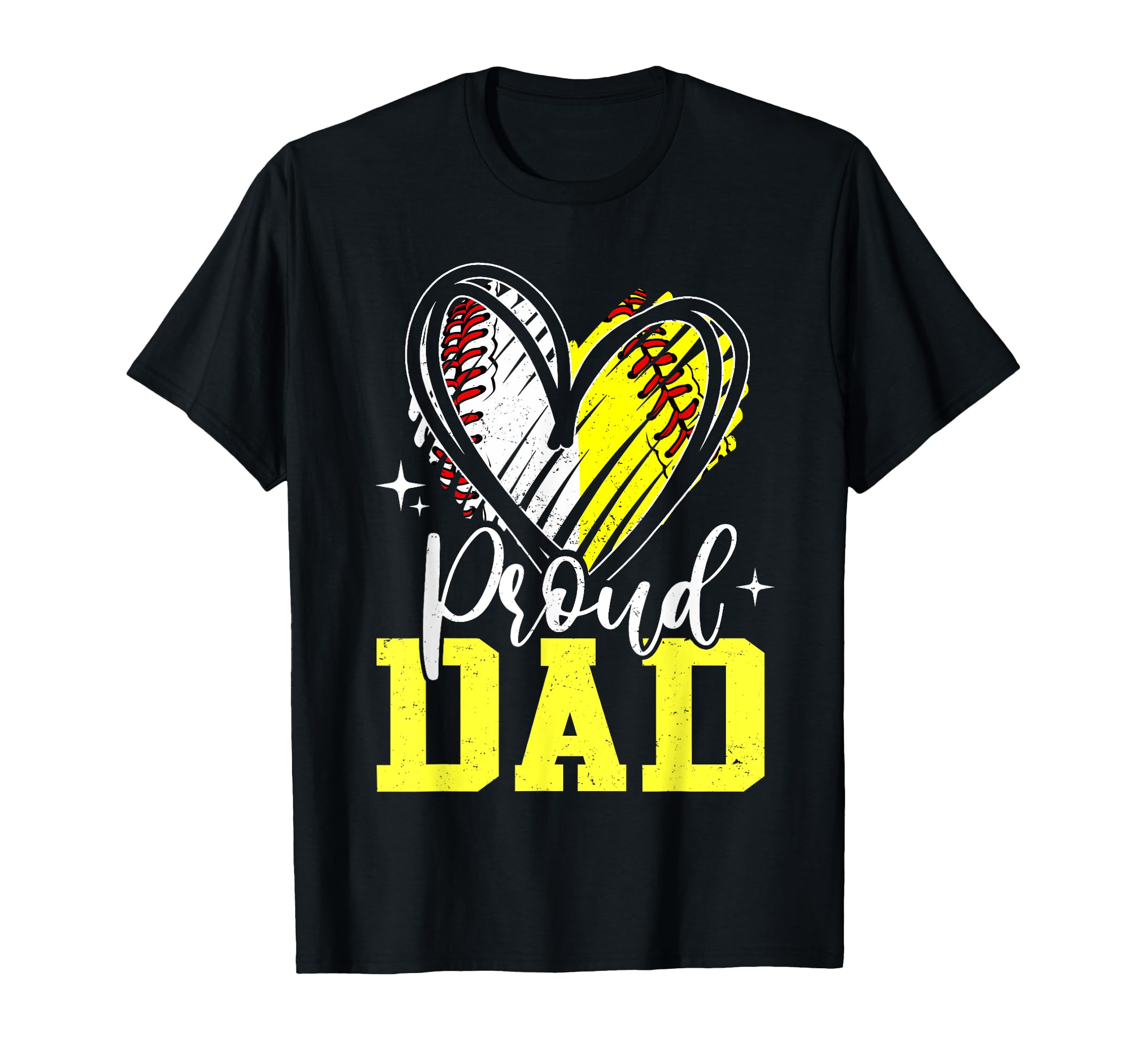 Proud Dad Baseball Softball Heart Dad T-Shirt - Novelty Apparel Men Women - T-Shirt, Sweatshirt, Hoodie
