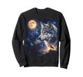 Celestial Lone Wolf Full Moon Howling Sweatshirt - Custom Art Print Unisex - T-Shirt, Sweatshirt, Hoodie