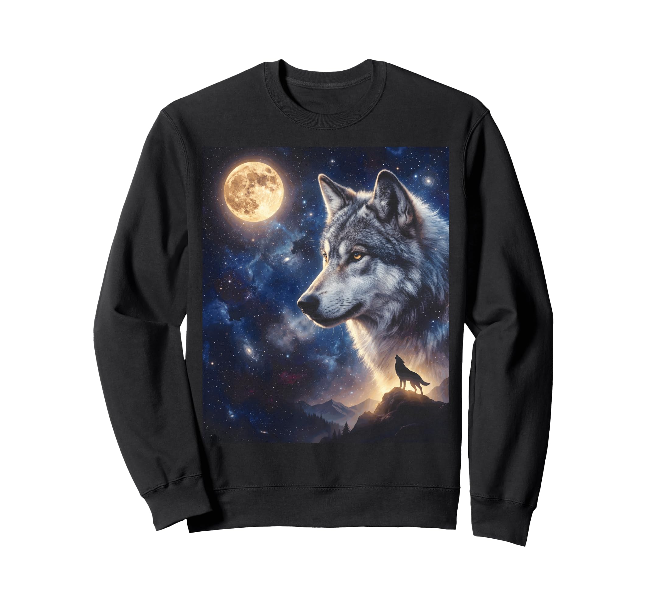 Celestial Lone Wolf Full Moon Howling Sweatshirt - Custom Art Print Unisex - T-Shirt, Sweatshirt, Hoodie