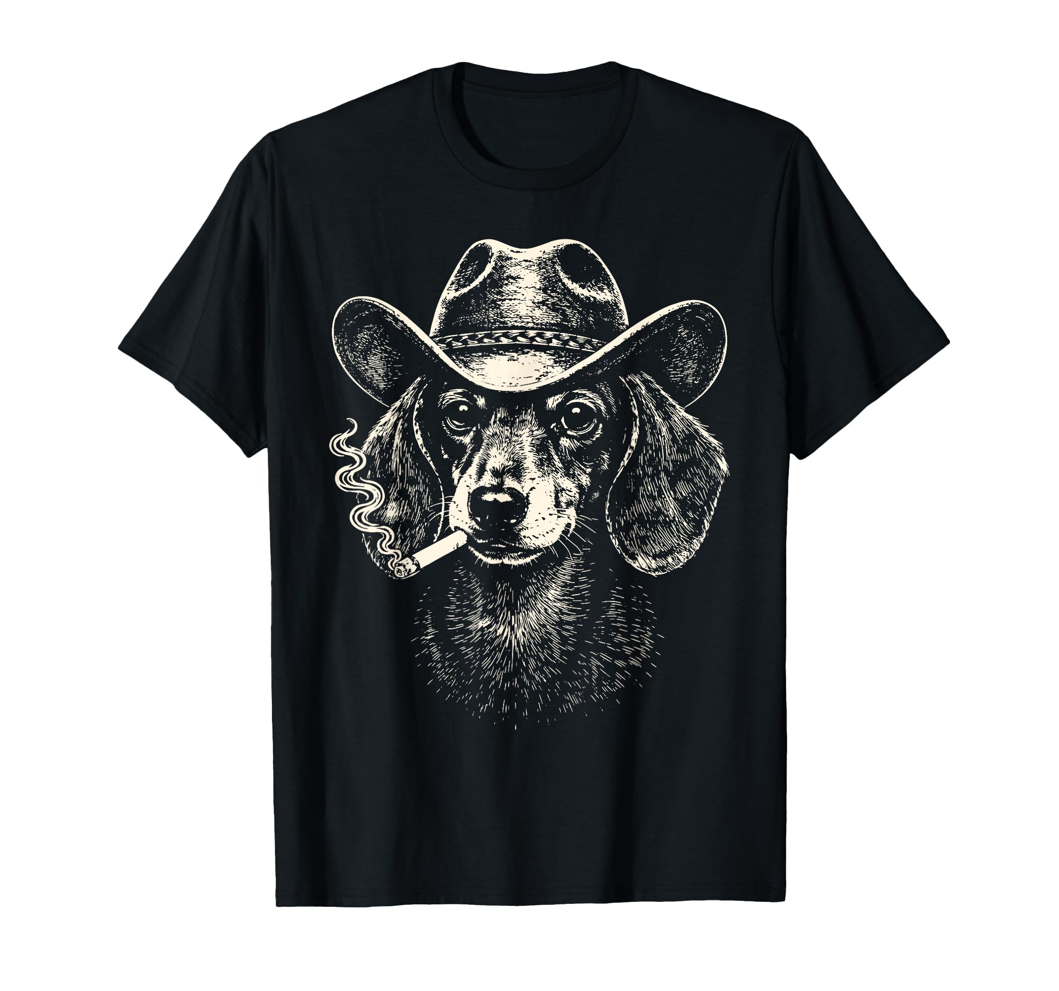 Western Cowboy Dachshund Smoking T-Shirt - Fun Novelty Design Men Women - T-Shirt, Sweatshirt, Hoodie