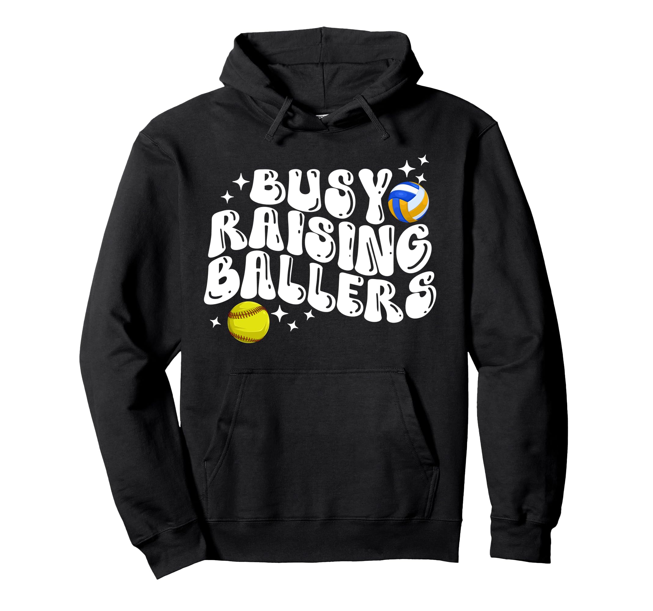 Busy Raising Ballers Volleyball Softball Hoodie - Graphic Print for Adults - T-Shirt, Sweatshirt, Hoodie