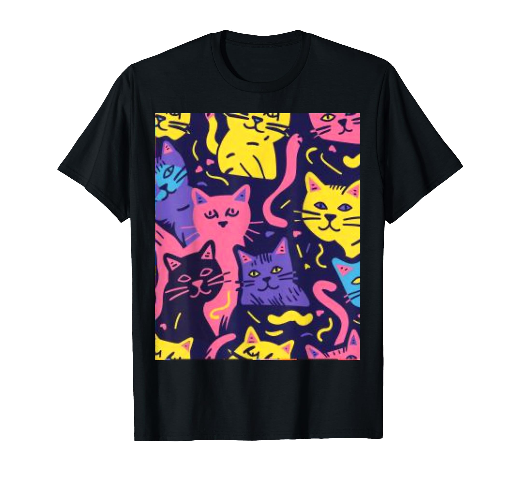 80S Neon Cat Pattern T-Shirt - Trendy Graphic for Adults - T-Shirt, Sweatshirt, Hoodie