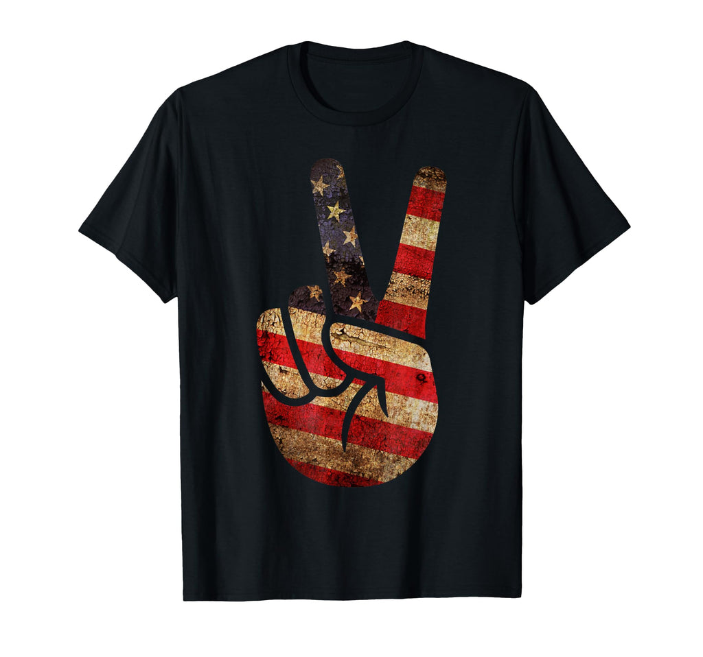 Us American Flag Peace Sign Hand 4Th T-Shirt - Casual Everyday Wear Unisex - T-Shirt, Sweatshirt, Hoodie