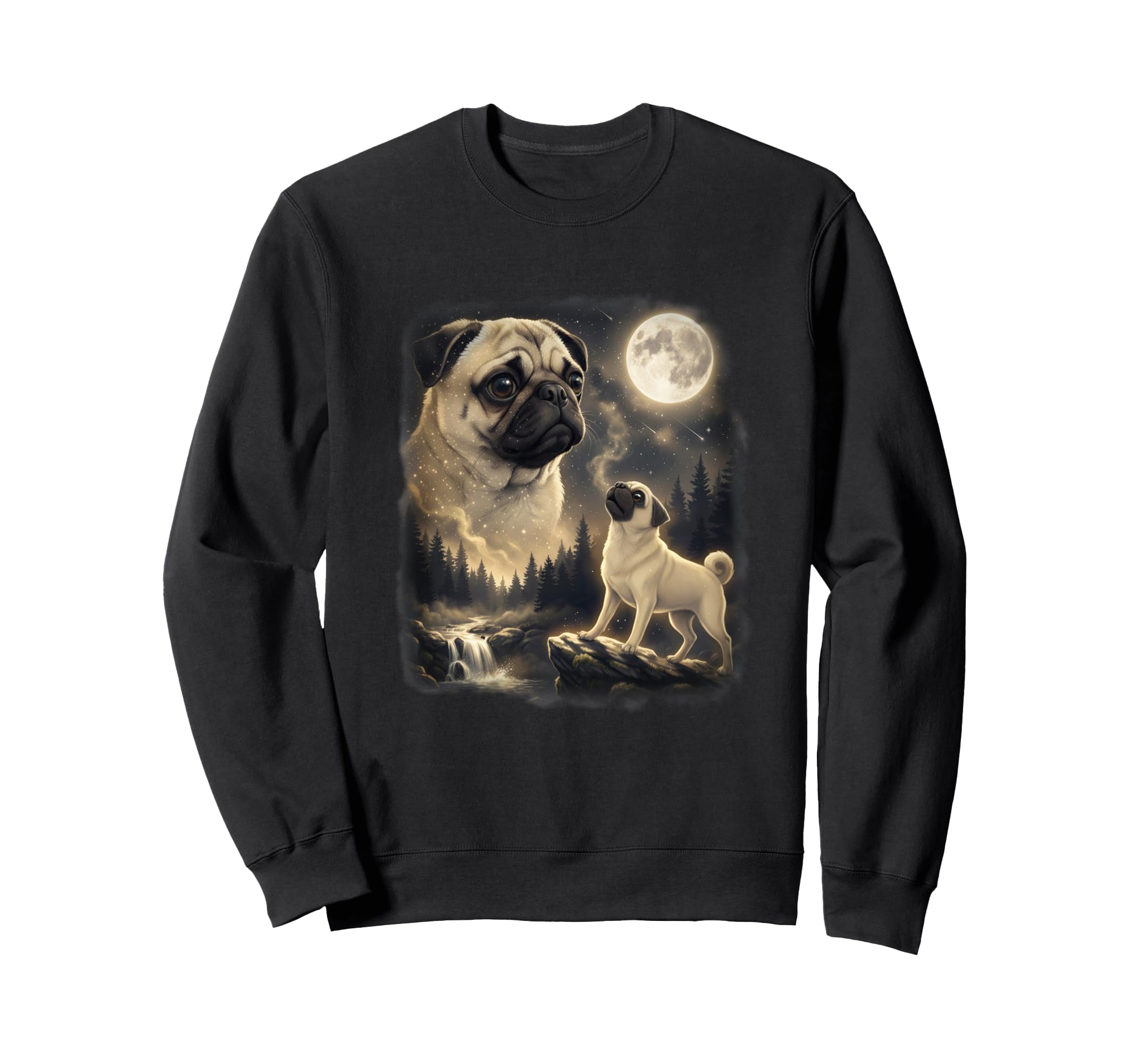 Pug Dog Howling To Moon 90S Sweatshirt - Unique Graphic Men Women - T-Shirt, Sweatshirt, Hoodie