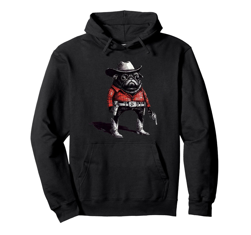 Pug Western Cowboy 90S Hoodie - Minimalist Print Men Women - T-Shirt, Sweatshirt, Hoodie