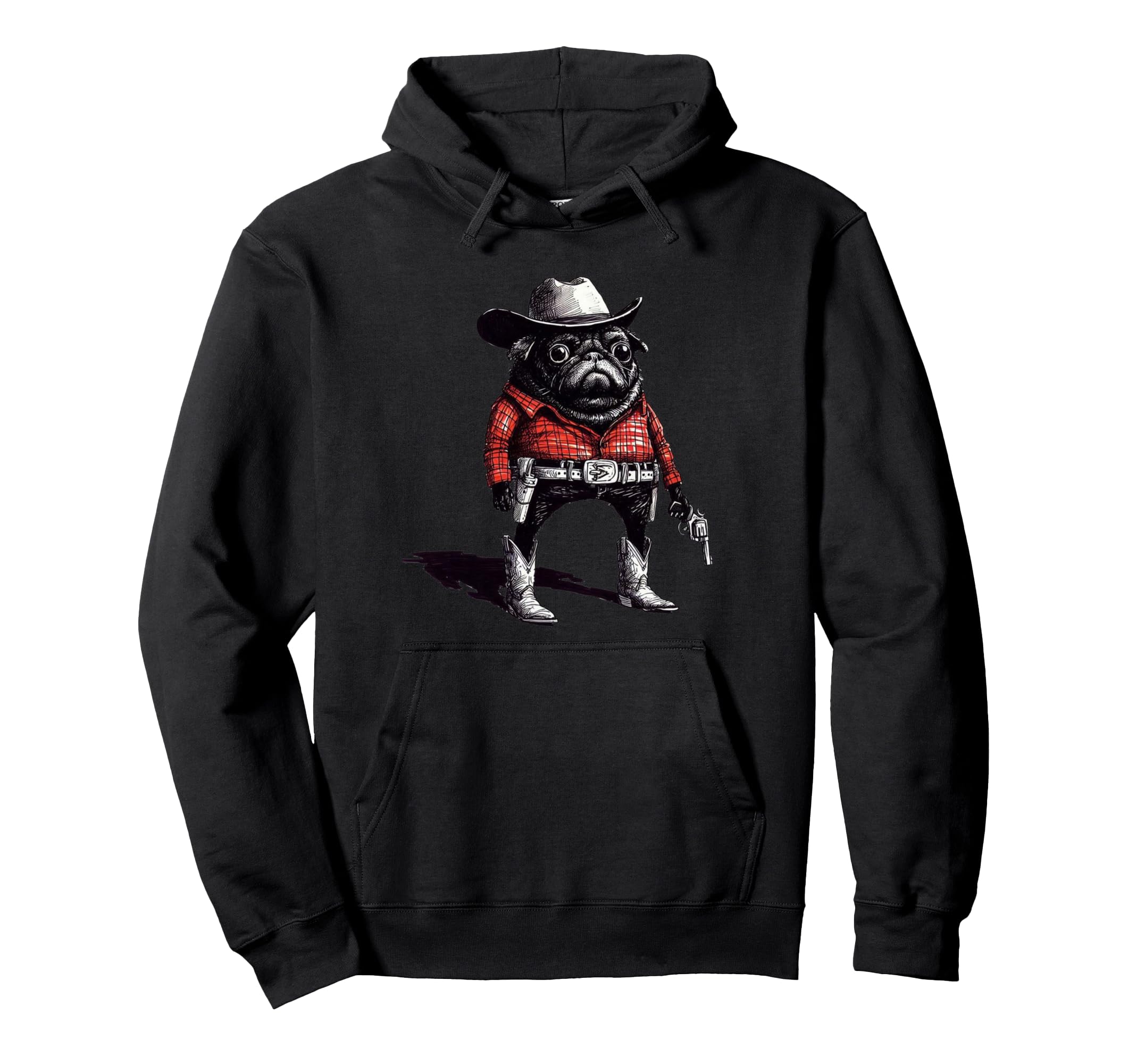 Pug Western Cowboy 90S Hoodie - Minimalist Print Men Women - T-Shirt, Sweatshirt, Hoodie