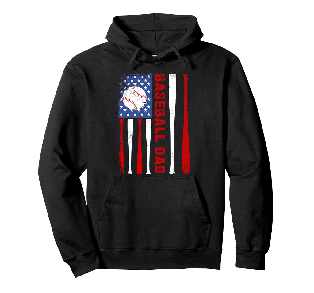 Baseball Dad Usa American Flag Fathers Day Hoodie - Unique Graphic Unisex - T-Shirt, Sweatshirt, Hoodie