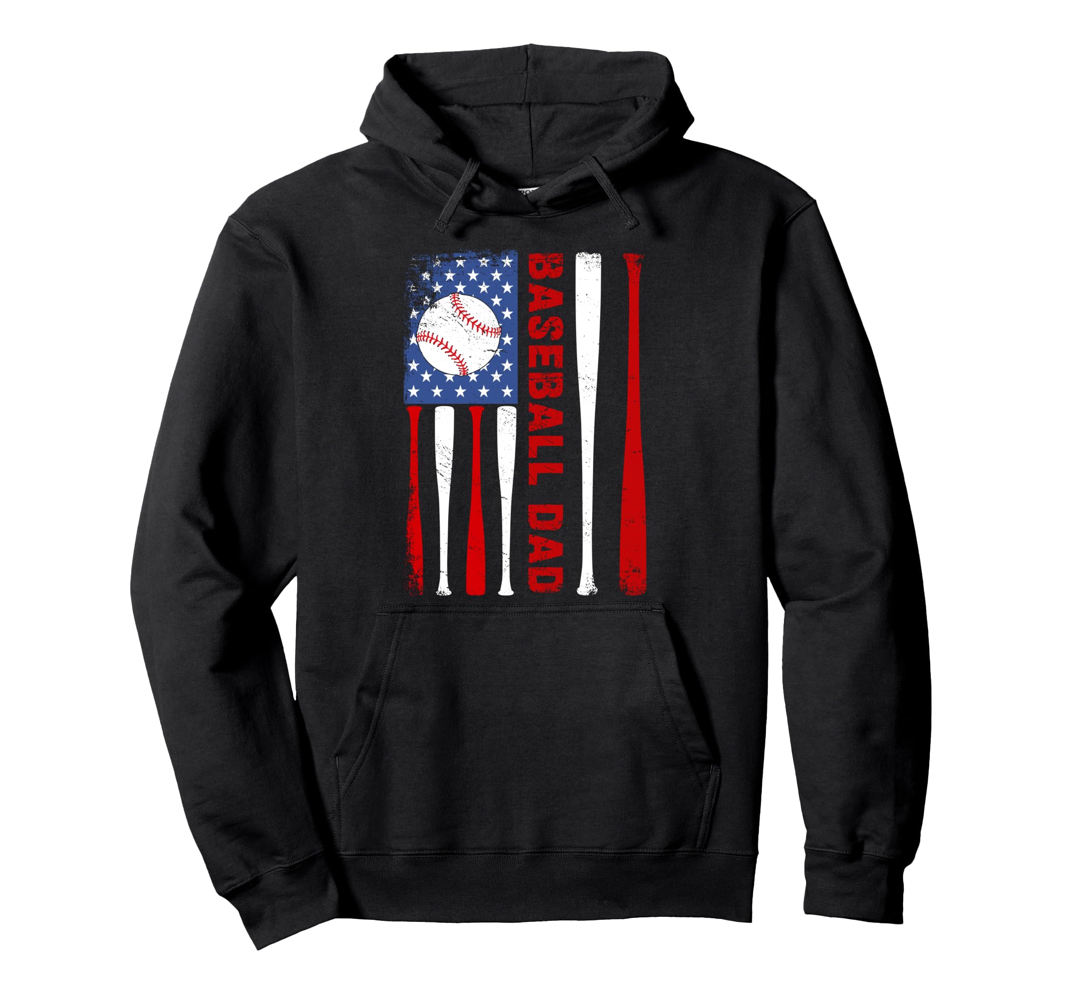 Baseball Dad Usa American Flag Fathers Day Hoodie - Unique Graphic Unisex - T-Shirt, Sweatshirt, Hoodie