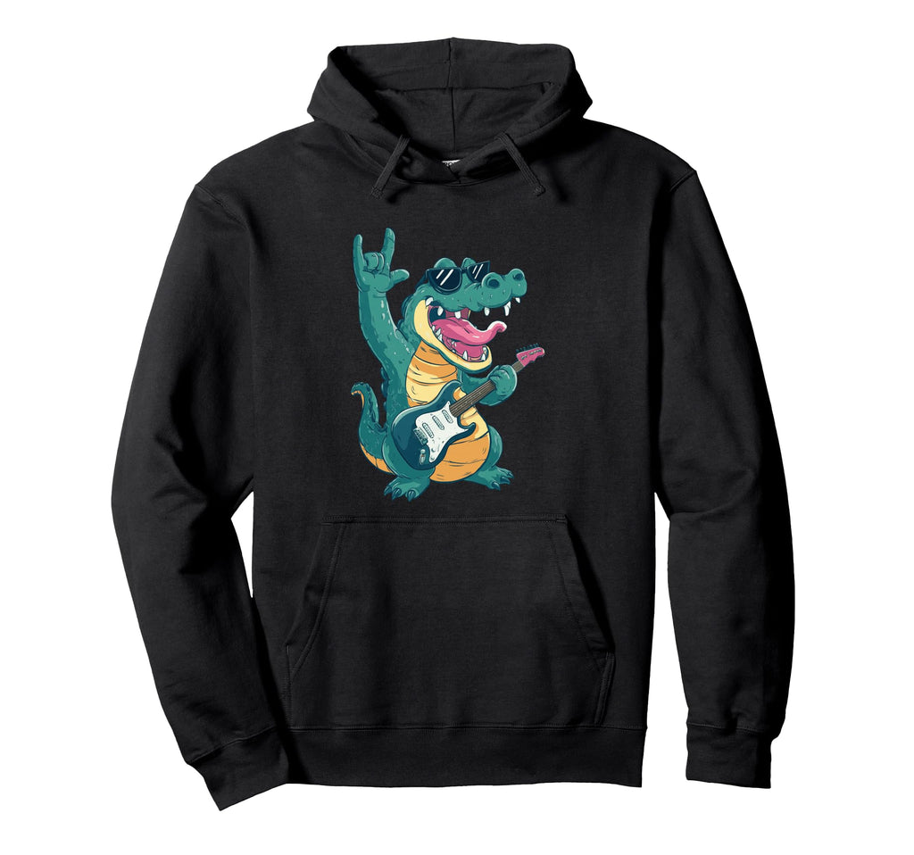 Funny Crocodile Rock Music Guitarist Hoodie - Trendy Graphic Men Women - T-Shirt, Sweatshirt, Hoodie
