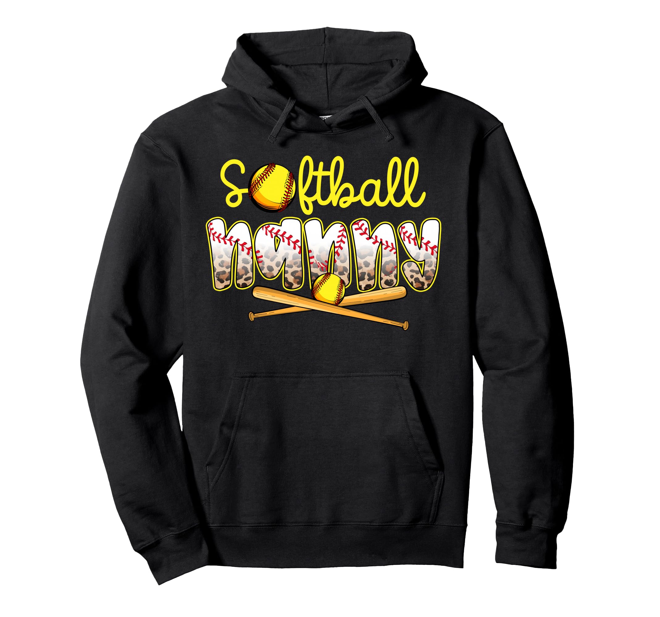 Softball Nanny Leopard Mothers Day Baseball Hoodie - Trendy Graphic Unisex - T-Shirt, Sweatshirt, Hoodie