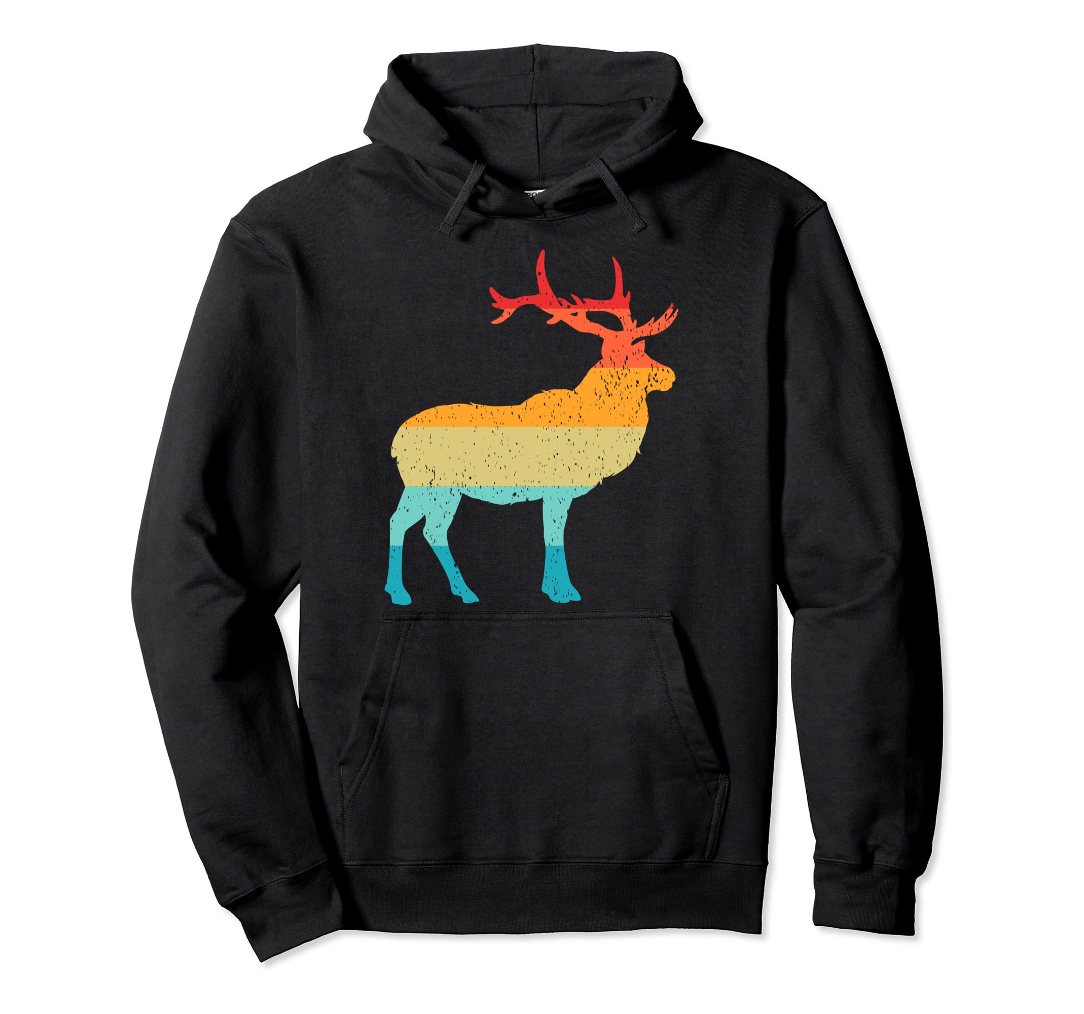 Elk Silhouette 70S 80S Distressed Hoodie - Minimalist Print Men Women - T-Shirt, Sweatshirt, Hoodie