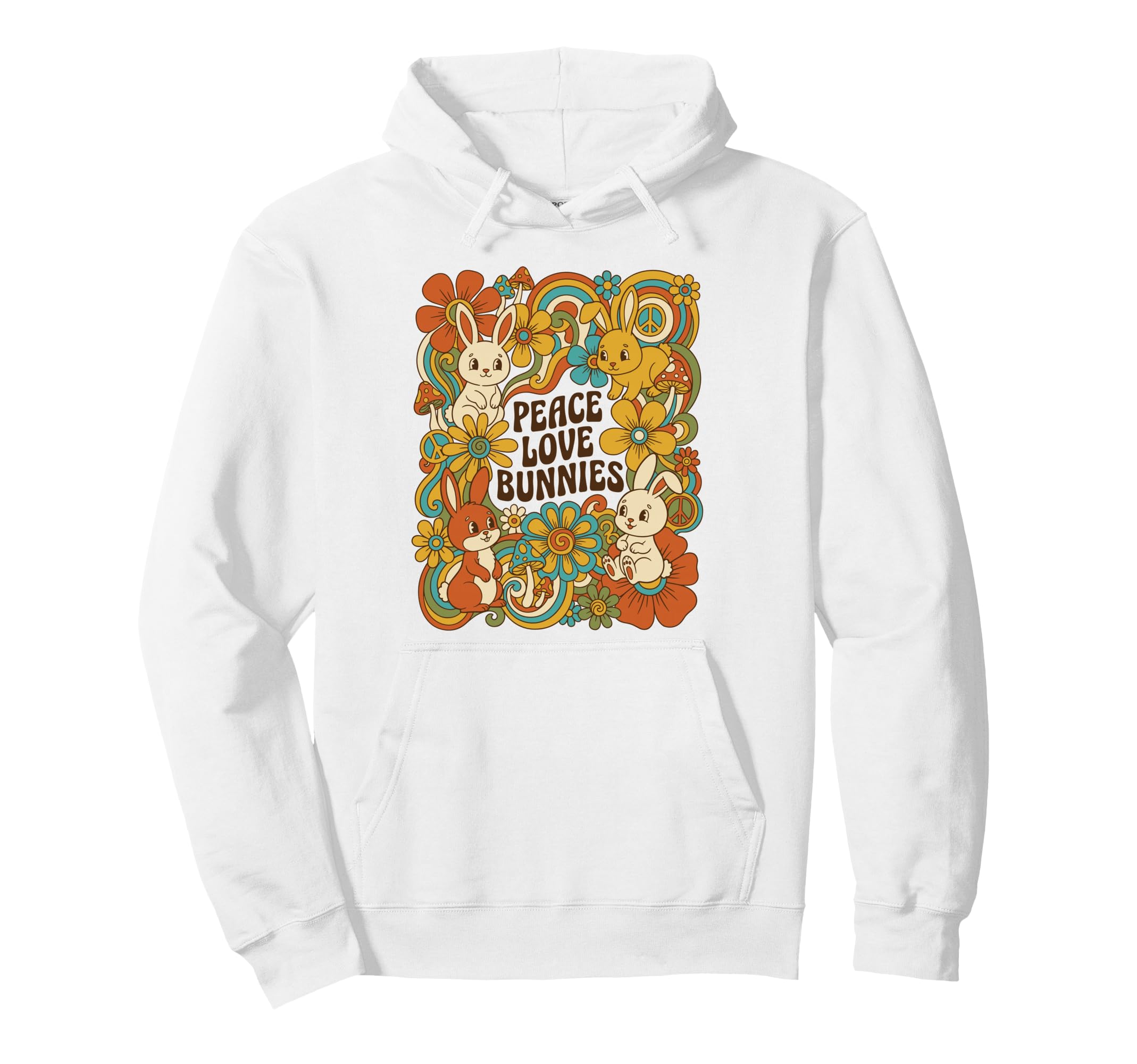 Peace Love Bunnies Groovy Rabbit Flower Hoodie - Custom Art Print Unisex - T-Shirt, Sweatshirt, Hoodie