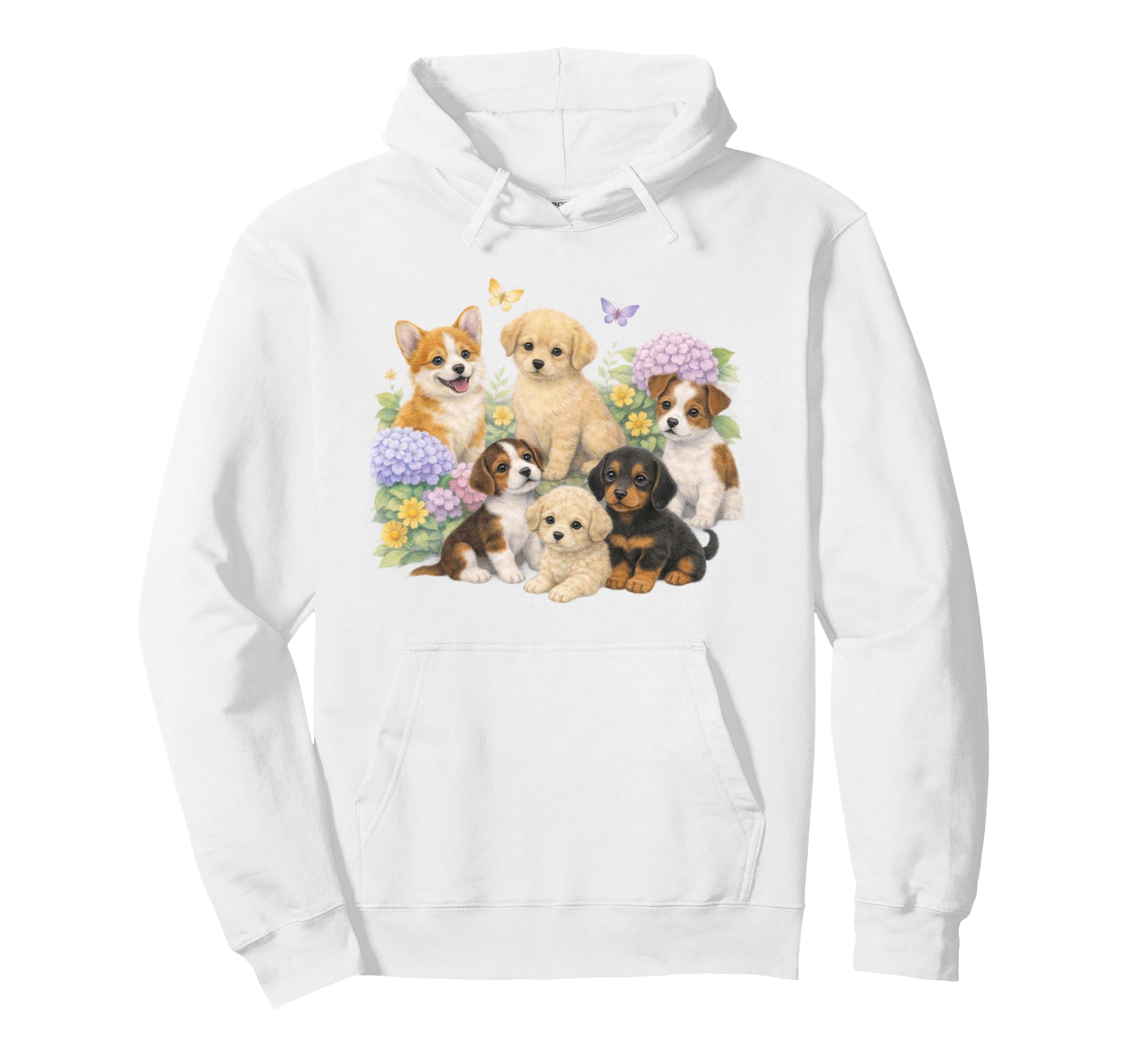 Puppies 90S Puppy Boho Spring Floral Hoodie - Minimalist Print for Adults - T-Shirt, Sweatshirt, Hoodie
