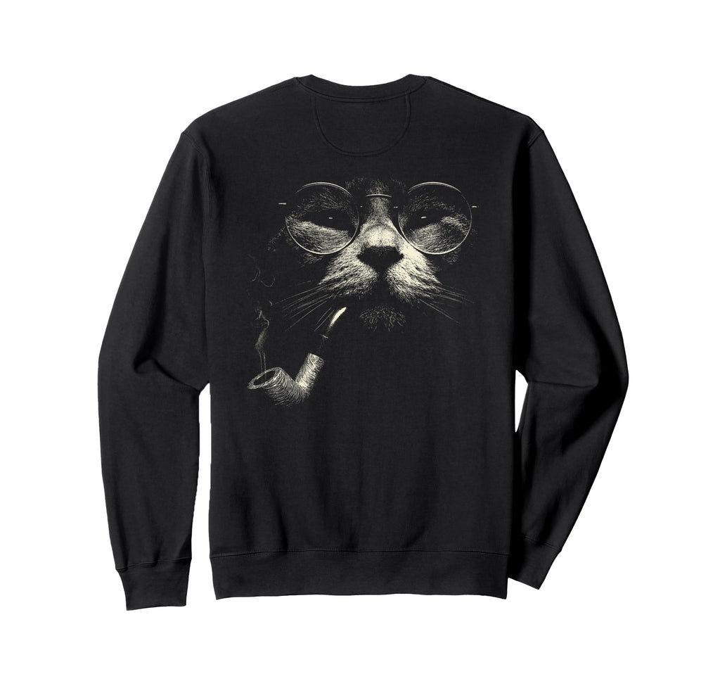 Cat Smoking Pipe Glasses Meme Sweatshirt - Minimalist Print for Adults - T-Shirt, Sweatshirt, Hoodie