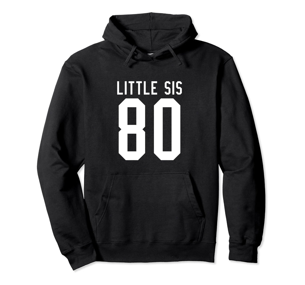 Number 80 Little Sis Biggest Fan Hoodie - Minimalist Print for Adults - T-Shirt, Sweatshirt, Hoodie