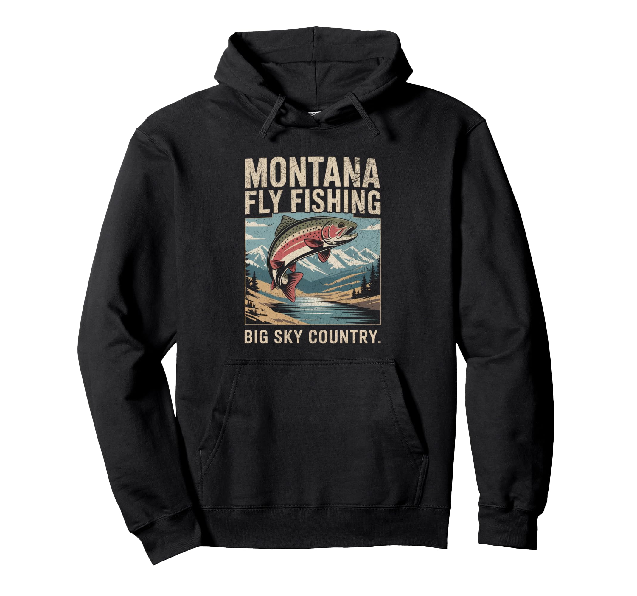 Montana Rainbow Trout Fly Fishing Hoodie - Fun Novelty Design Men Women - T-Shirt, Sweatshirt, Hoodie