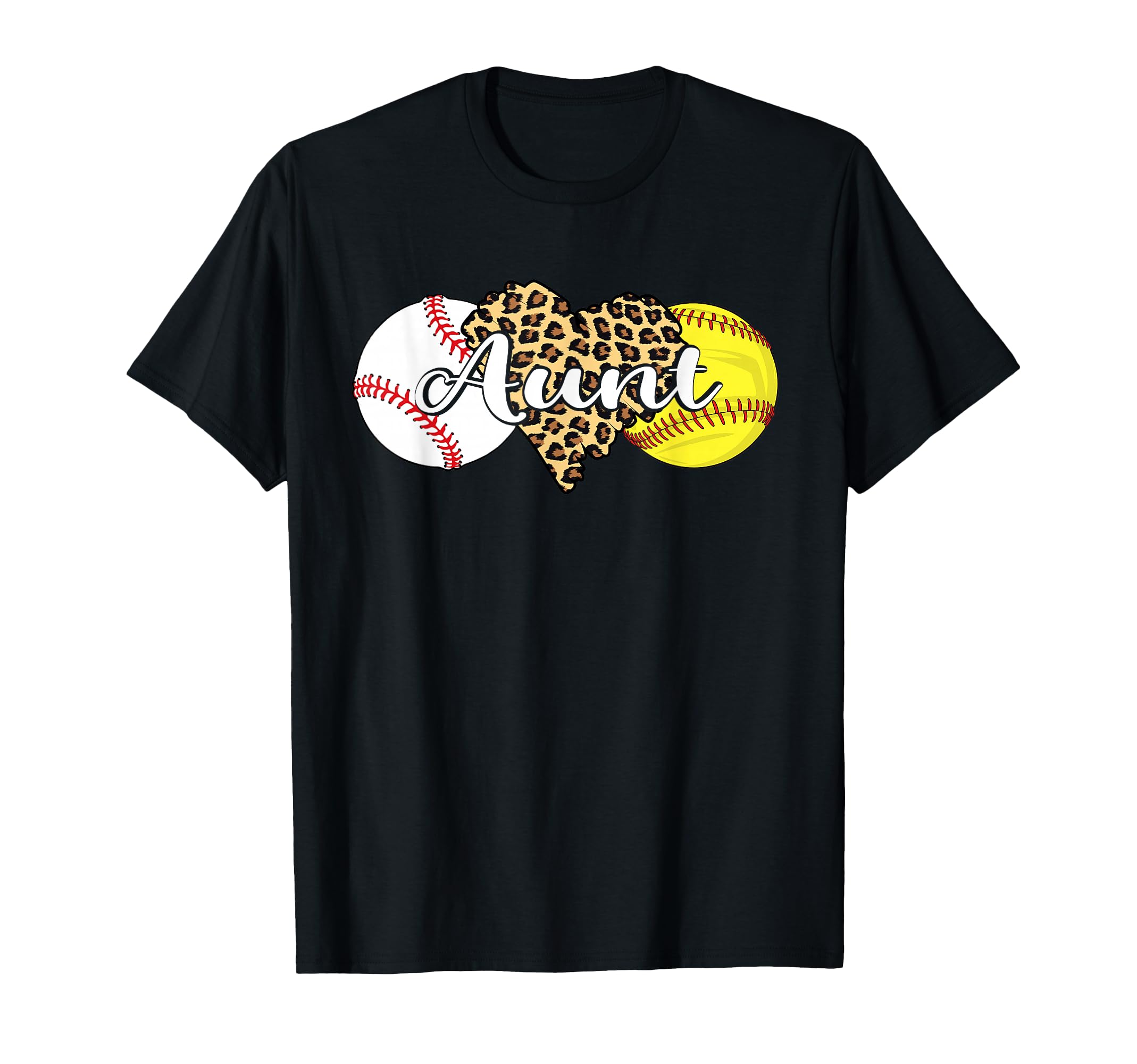 Aunt Baseball Softball Leopard Heart T-Shirt - Trendy Graphic Men Women - T-Shirt, Sweatshirt, Hoodie