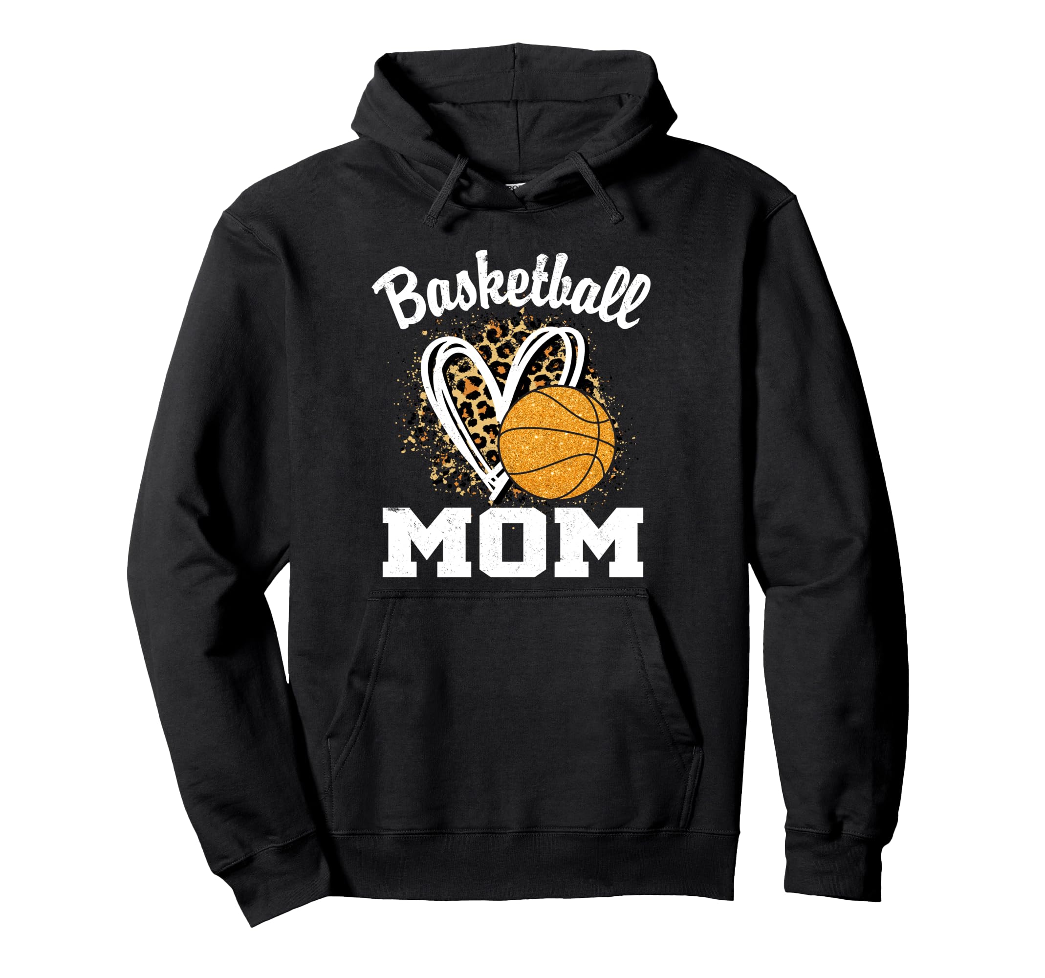 Basketball Mom Leopard Heart Hoodie - Novelty Apparel Unisex - T-Shirt, Sweatshirt, Hoodie