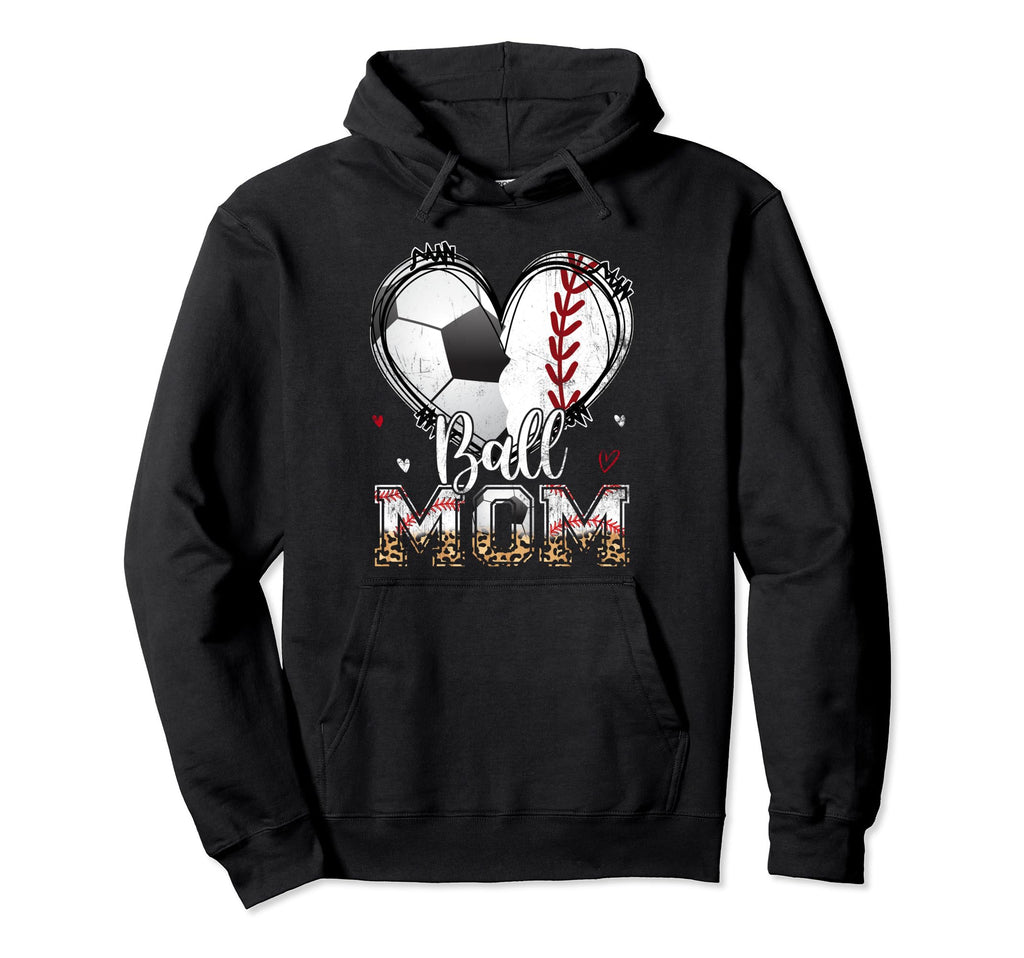 Ball Mom Baseball Soccer Heart Leopard Hoodie - Novelty Apparel Unisex - T-Shirt, Sweatshirt, Hoodie